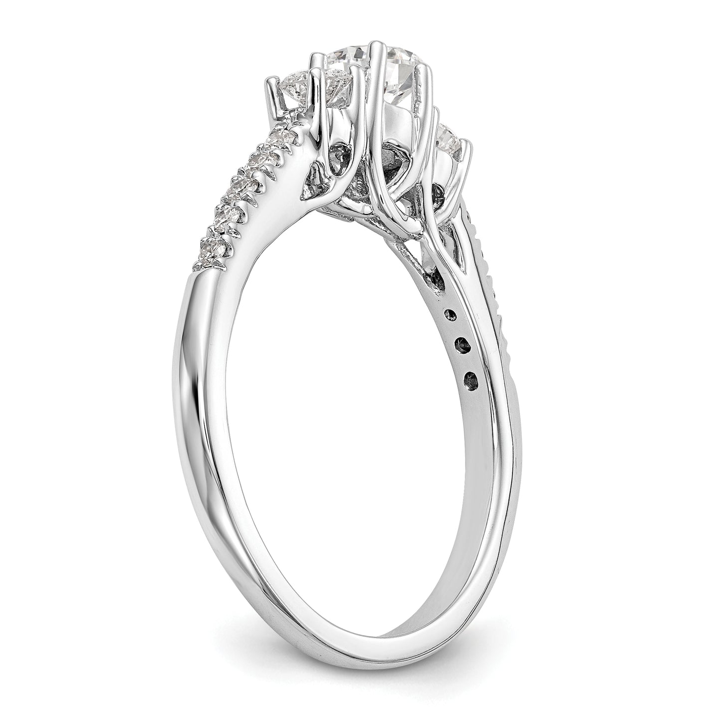 14K White Gold 3-Stone Plus (Holds 1/3 carat (4.5mm) Round Center) Diamond Semi-Mount Engagement Ring