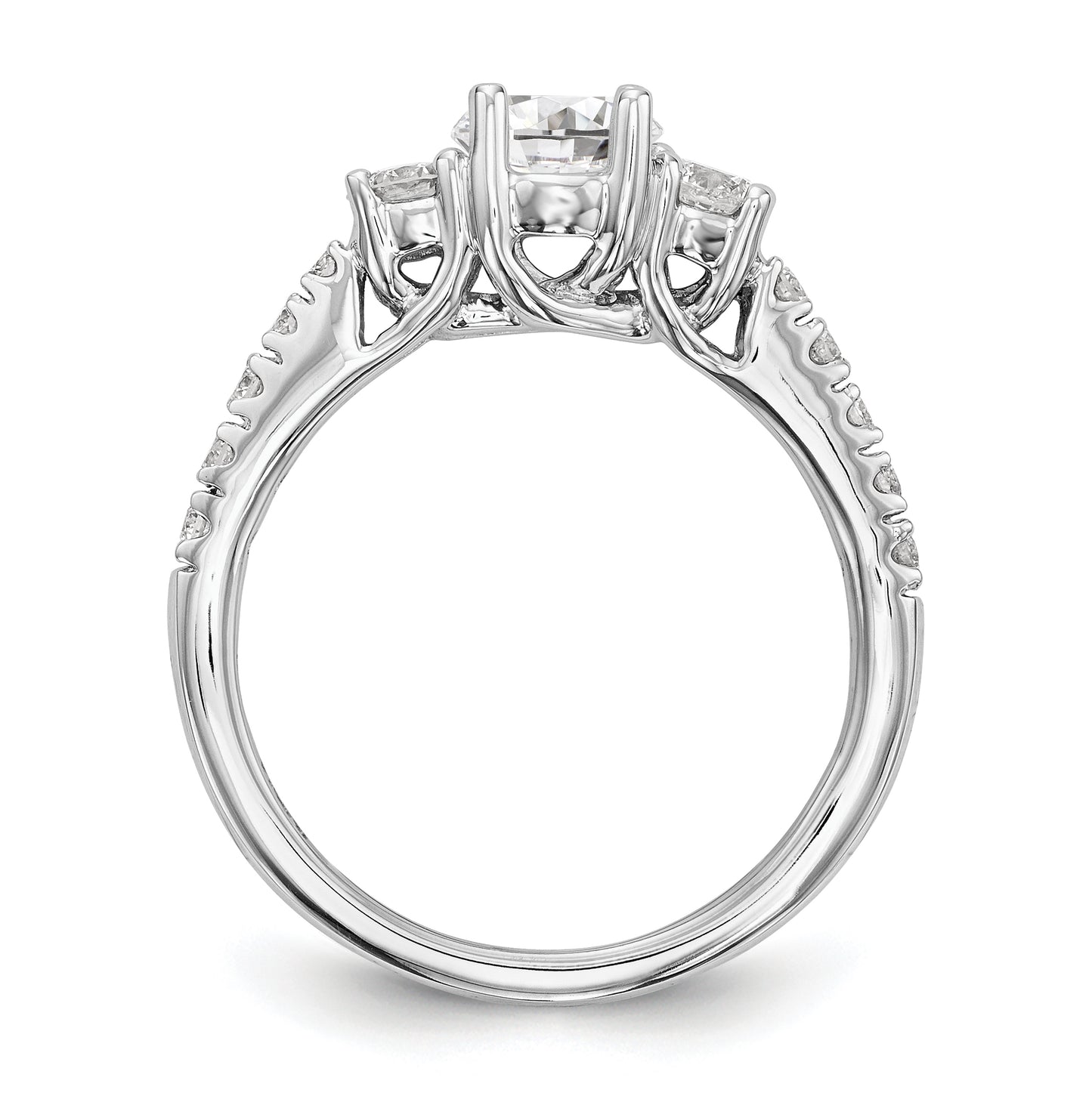 14K White Gold 3-Stone Plus (Holds 1/2 carat (5.2mm) Round Center) Diamond Semi-Mount Engagement Ring