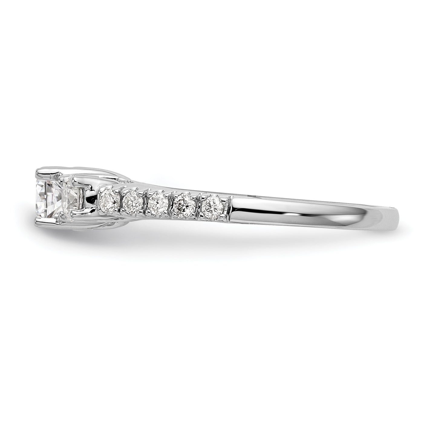 14K White Gold 3-Stone Plus (Holds 1/2 carat (5.2mm) Round Center) Diamond Semi-Mount Engagement Ring
