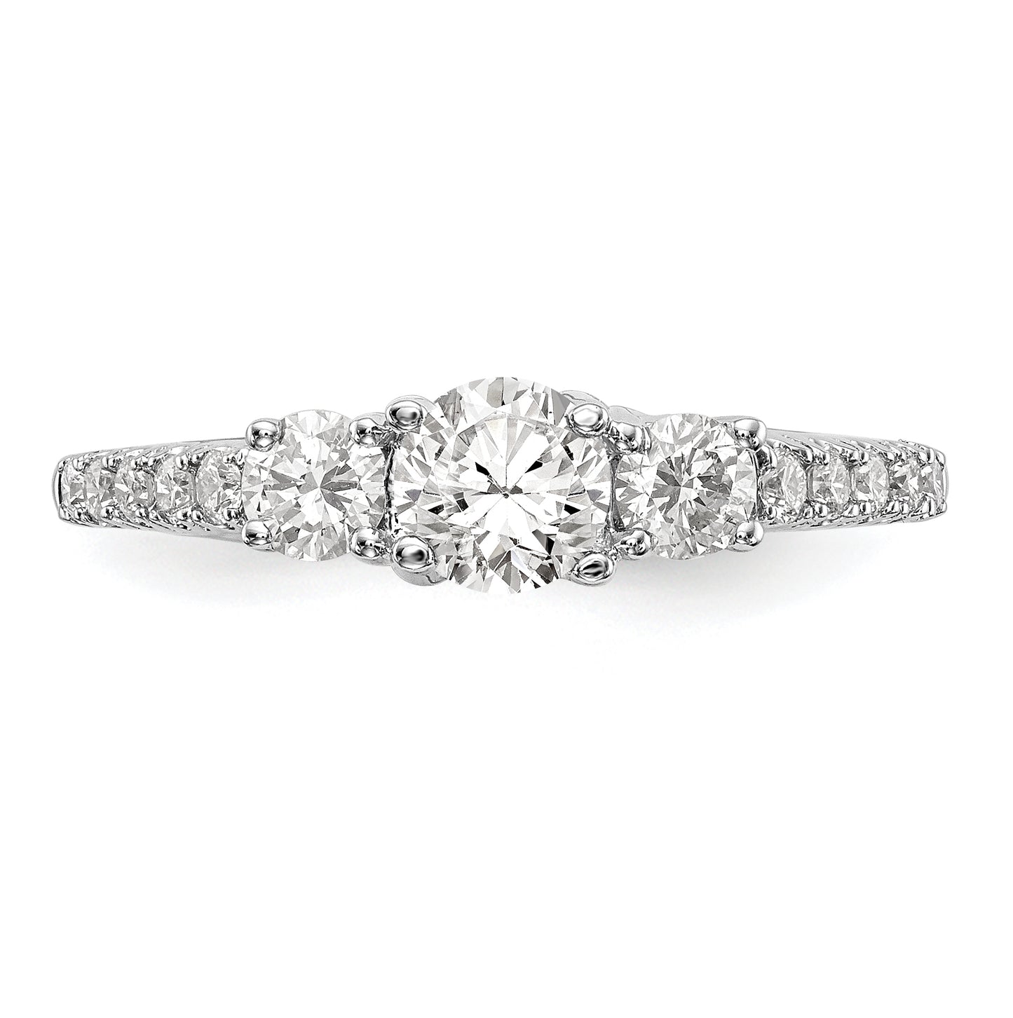 14K White Gold 3-Stone Plus (Holds 1/2 carat (5.2mm) Round Center) Diamond Semi-Mount Engagement Ring