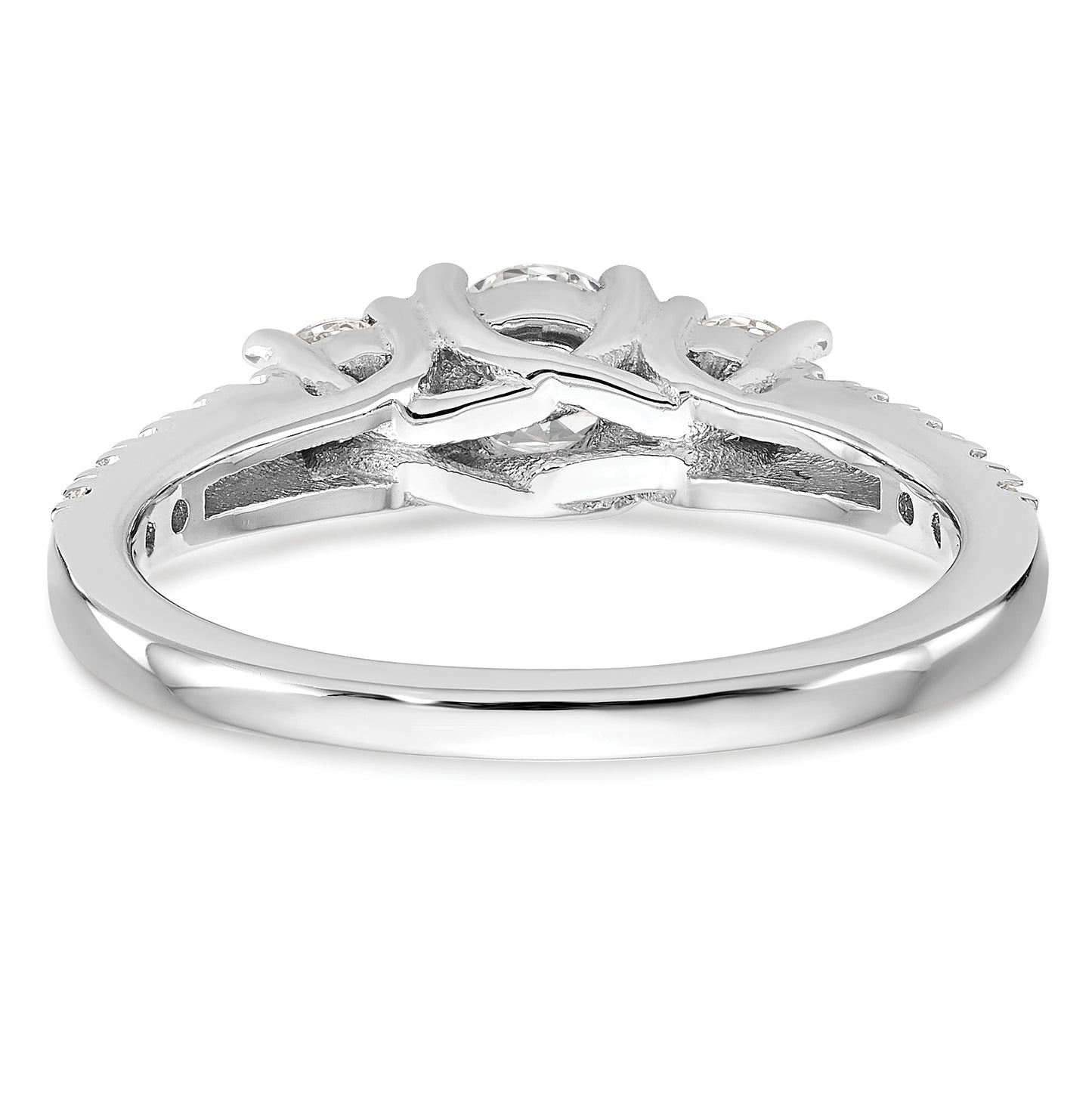14K White Gold 3-Stone Plus (Holds 1/2 carat (5.2mm) Round Center) Diamond Semi-Mount Engagement Ring