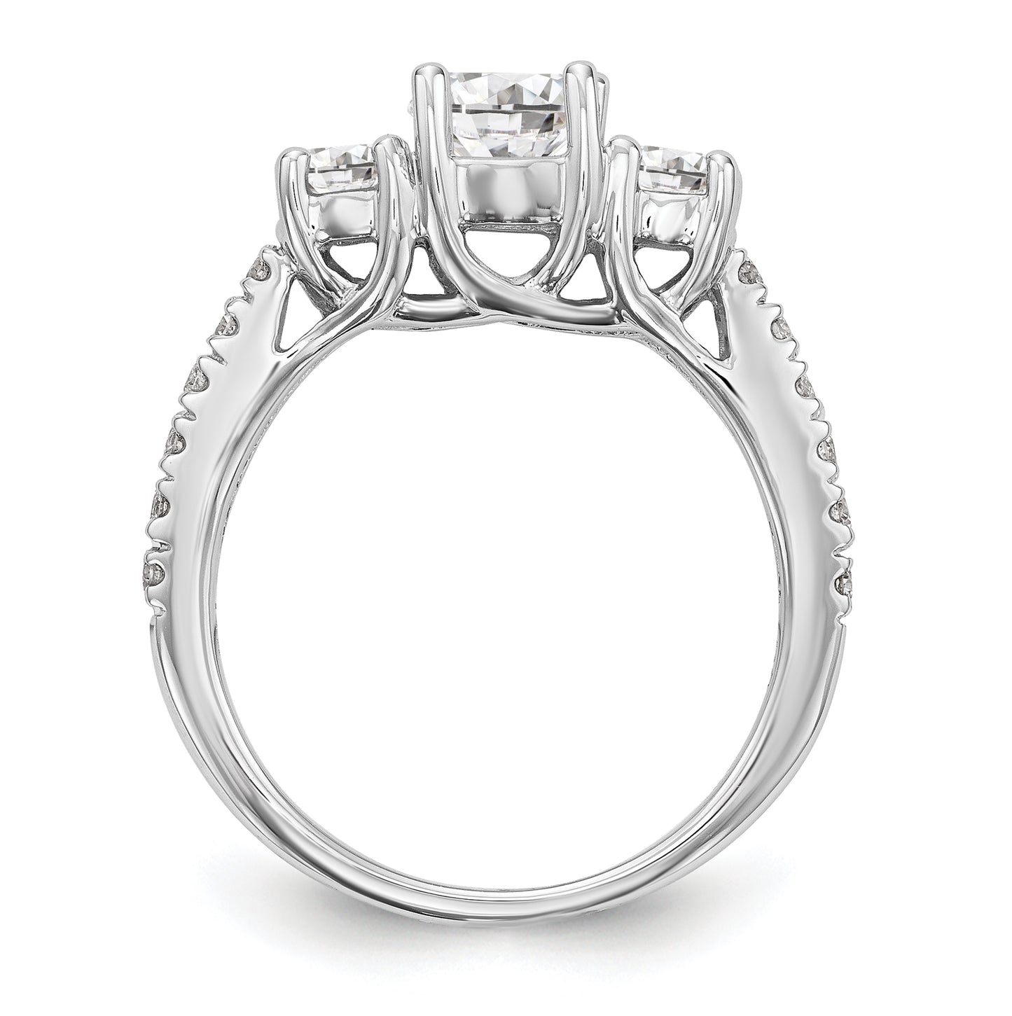 14K White Gold 3-Stone Plus (Holds 3/4 carat (5.8mm) Round Center) Diamond Semi-Mount Engagement Ring