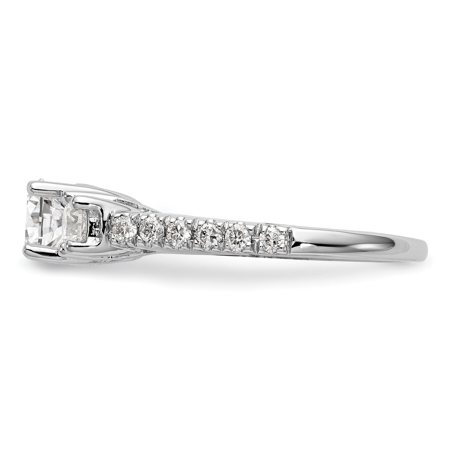 14K White Gold 3-Stone Plus (Holds 3/4 carat (5.8mm) Round Center) Diamond Semi-Mount Engagement Ring