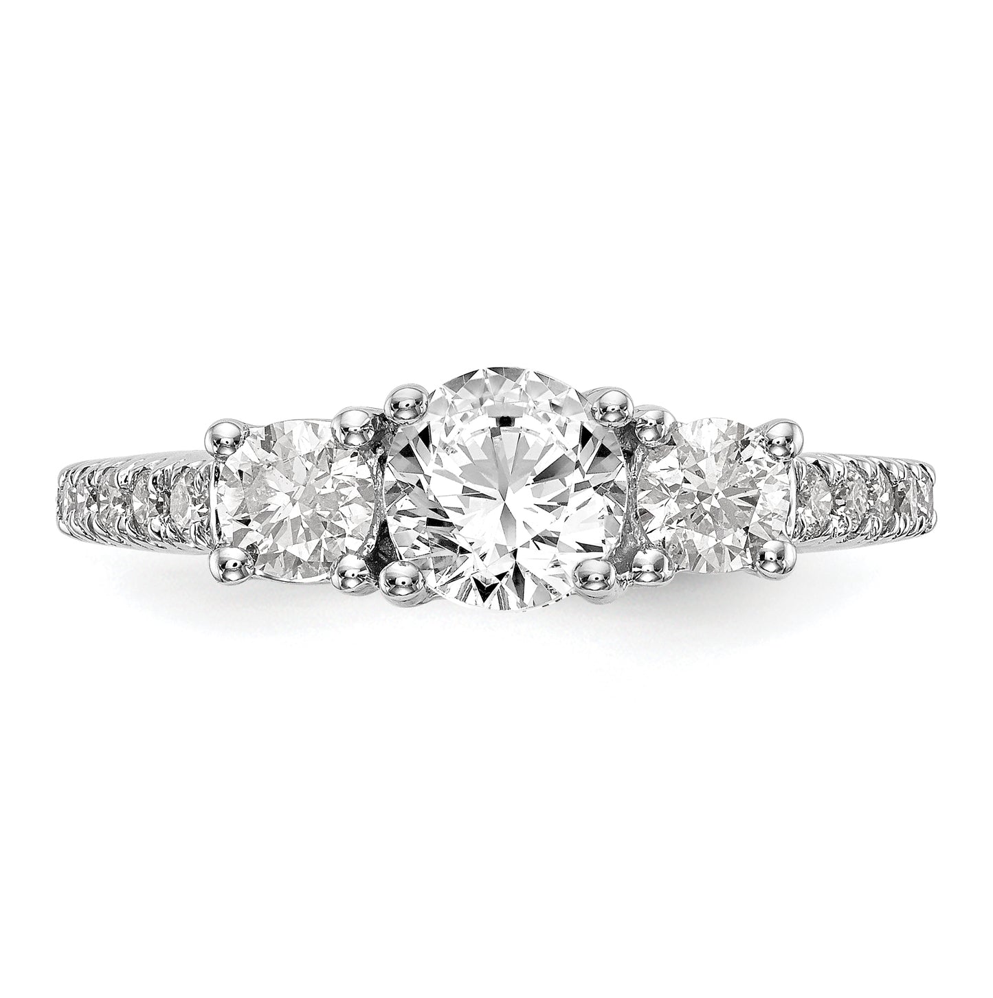 14K White Gold 3-Stone Plus (Holds 3/4 carat (5.8mm) Round Center) Diamond Semi-Mount Engagement Ring