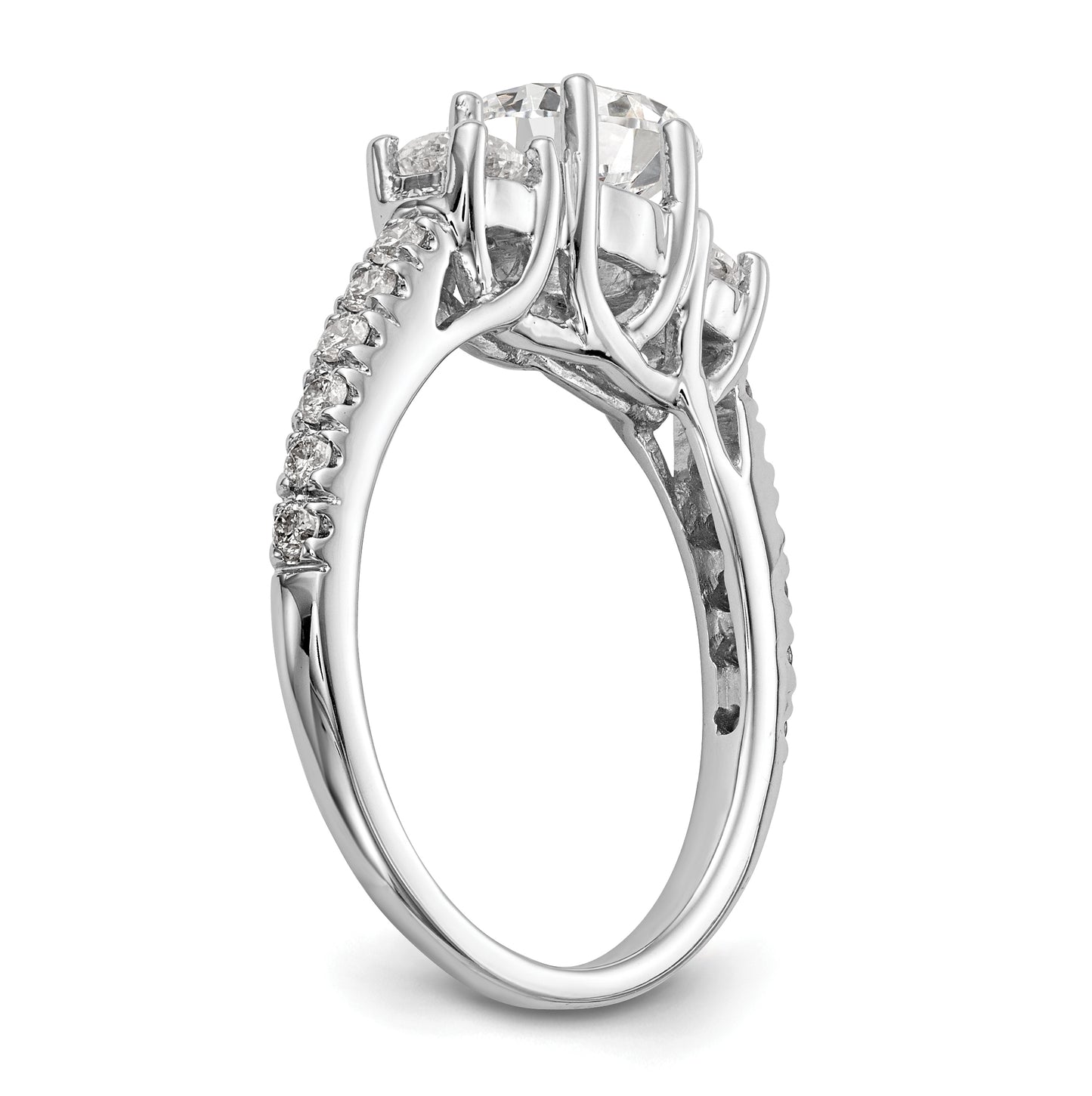 14K White Gold 3-Stone Plus (Holds 3/4 carat (5.8mm) Round Center) Diamond Semi-Mount Engagement Ring