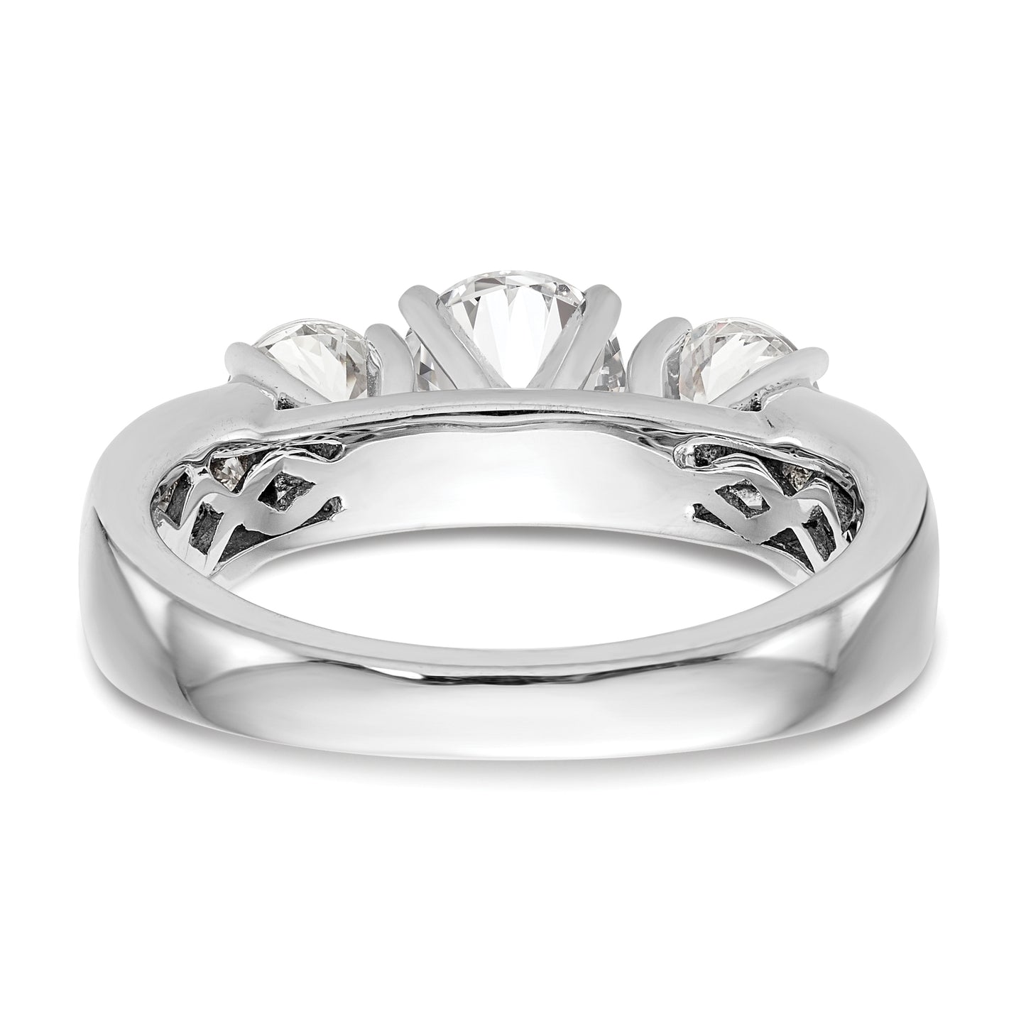 14K White Gold Peg Set 3-Stone Diamond Semi-Mount Engagement Ring
