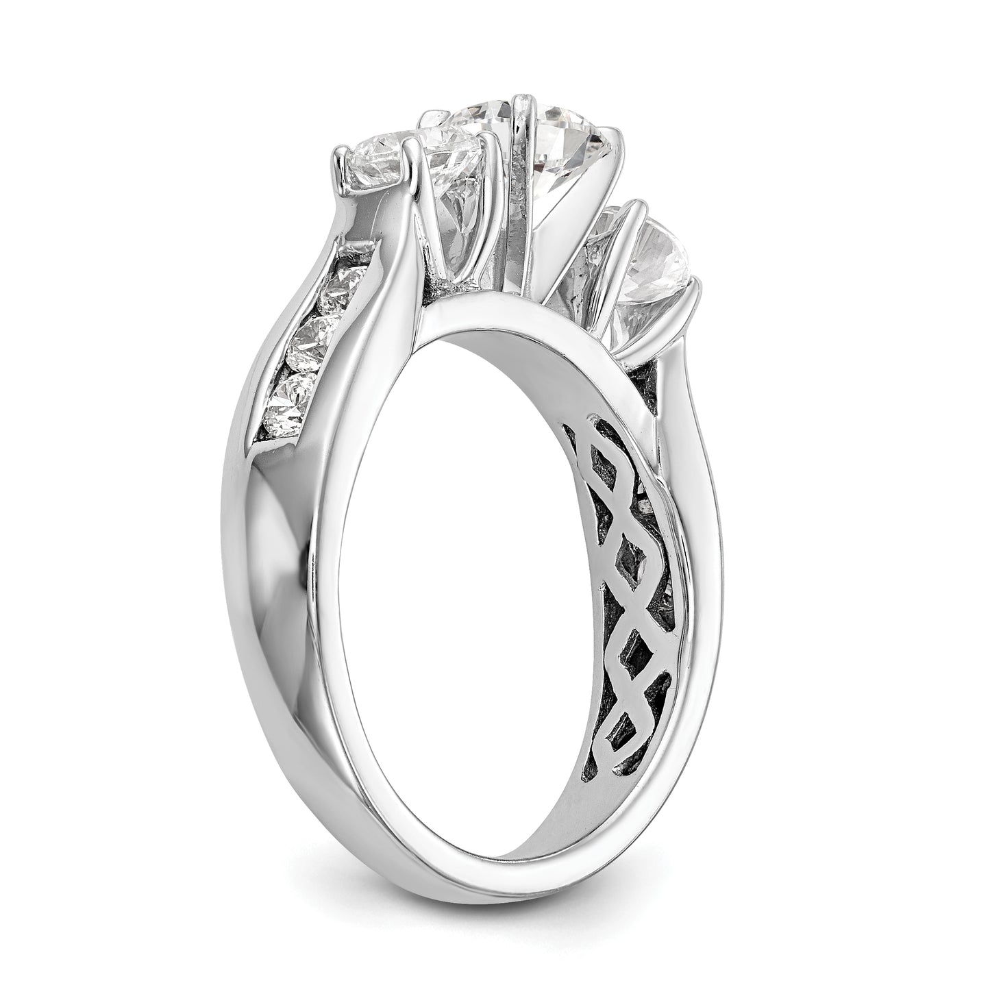 14K White Gold Peg Set 3-Stone Diamond Semi-Mount Engagement Ring