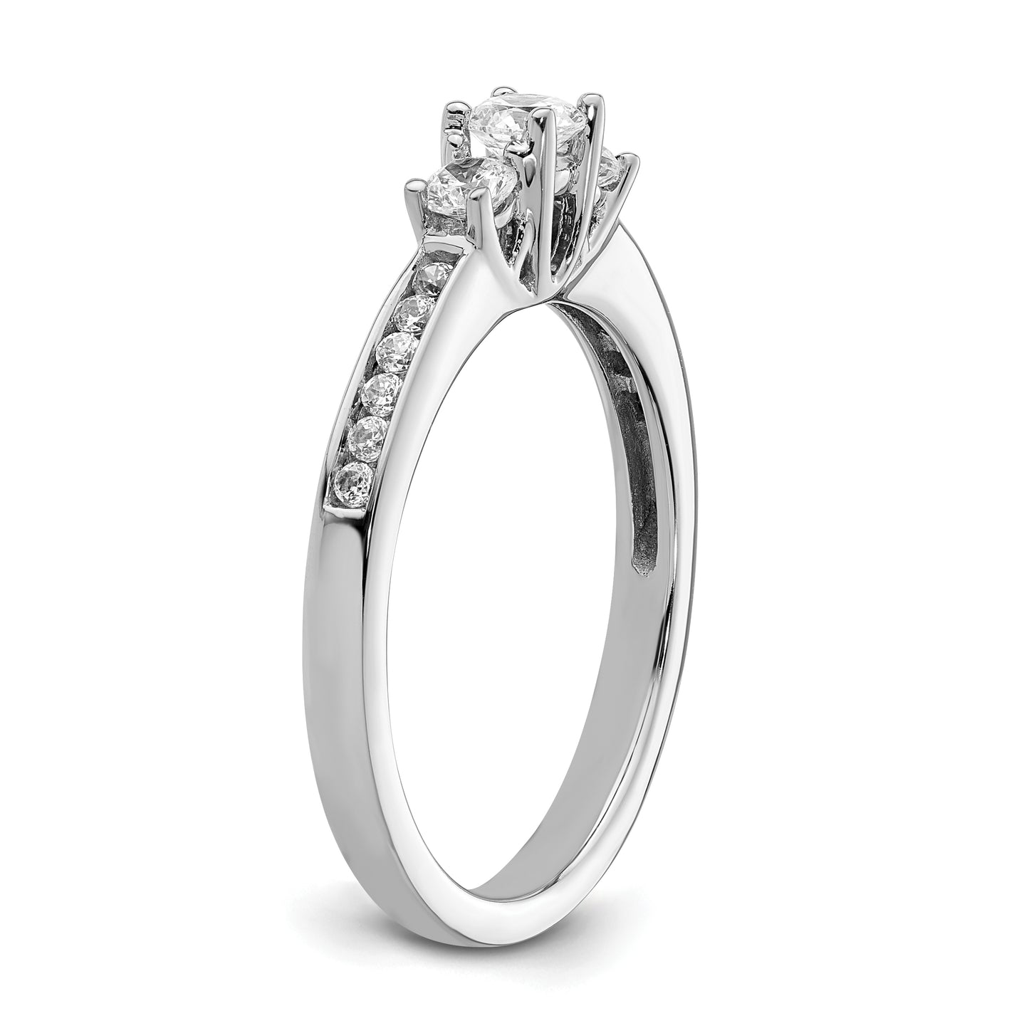 14K White Gold 3-Stone Plus (Holds 1/6 carat (3.5mm) Round Center and (2-2.9mm) Round Sides) Diamond Semi-Mount Engagement Ring