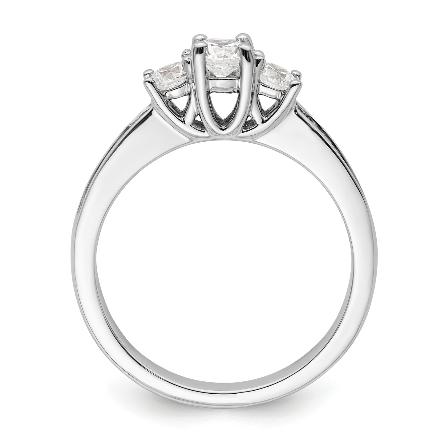 14K White Gold 3-Stone Plus (Holds 1/4 carat (4.1mm) Round Center and (2-3.1mm) Round Sides) Diamond Semi-Mount Engagement Ring