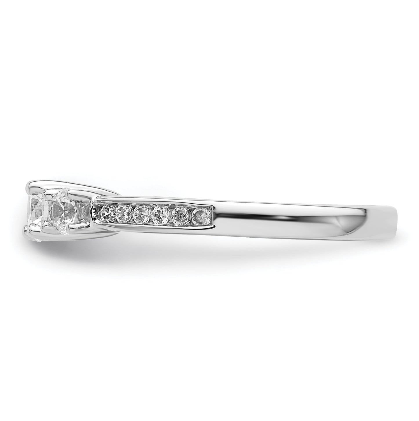 14K White Gold 3-Stone Plus (Holds 1/4 carat (4.1mm) Round Center and (2-3.1mm) Round Sides) Diamond Semi-Mount Engagement Ring