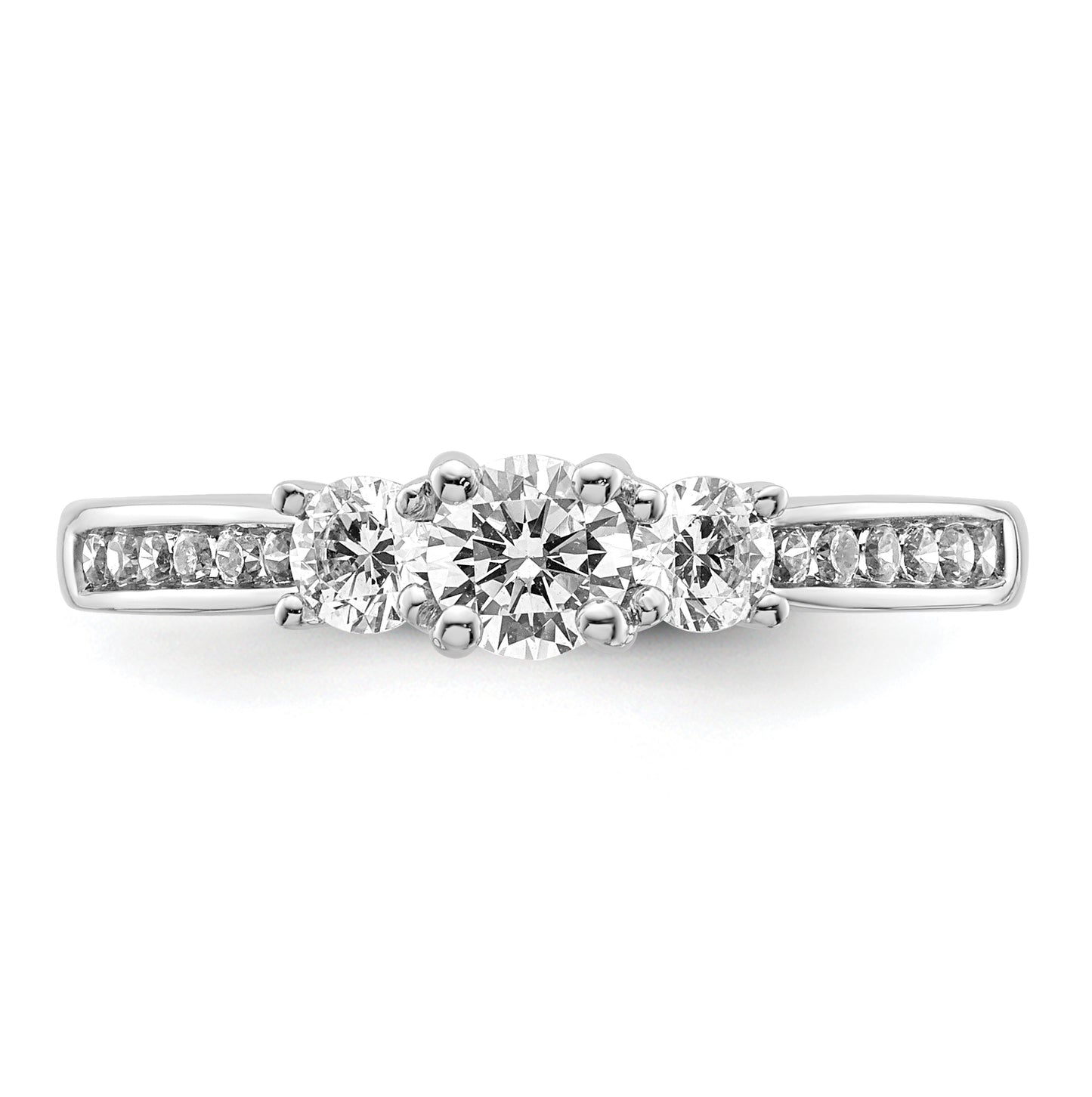 14K White Gold 3-Stone Plus (Holds 1/4 carat (4.1mm) Round Center and (2-3.1mm) Round Sides) Diamond Semi-Mount Engagement Ring