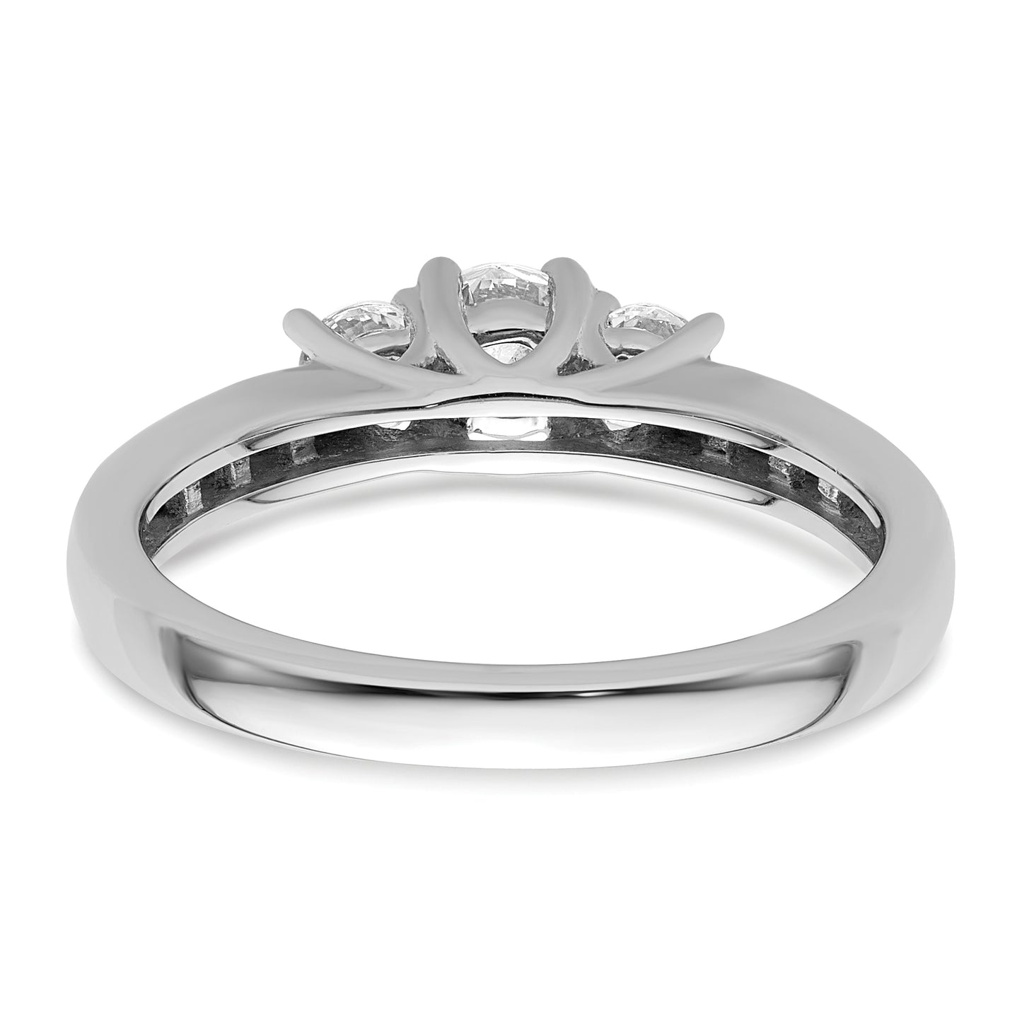 14K White Gold 3-Stone Plus (Holds 1/4 carat (4.1mm) Round Center and (2-3.1mm) Round Sides) Diamond Semi-Mount Engagement Ring