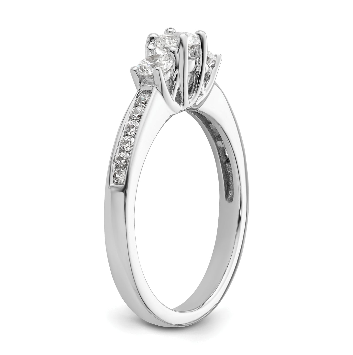14K White Gold 3-Stone Plus (Holds 1/4 carat (4.1mm) Round Center and (2-3.1mm) Round Sides) Diamond Semi-Mount Engagement Ring