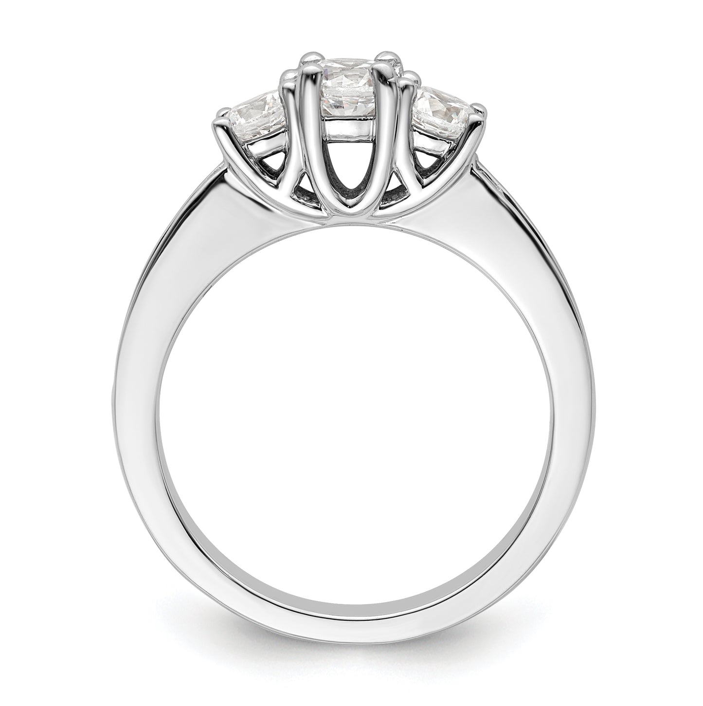 14K White Gold 3-Stone Plus (Holds 1/3 carat (4.5mm) Round Center and (2-3.8mm) Round Sides) Diamond Semi-Mount Engagement Ring