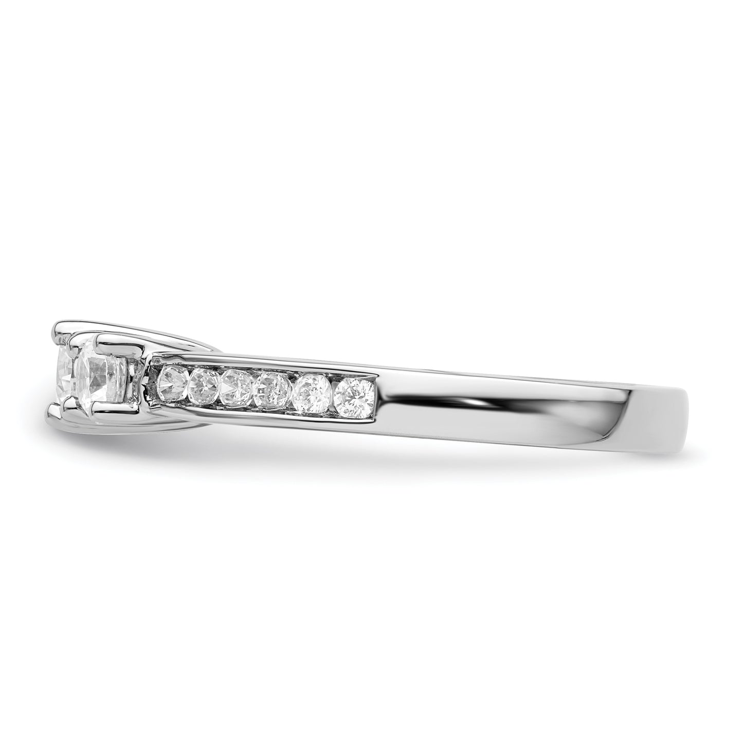 14K White Gold 3-Stone Plus (Holds 1/3 carat (4.5mm) Round Center and (2-3.8mm) Round Sides) Diamond Semi-Mount Engagement Ring