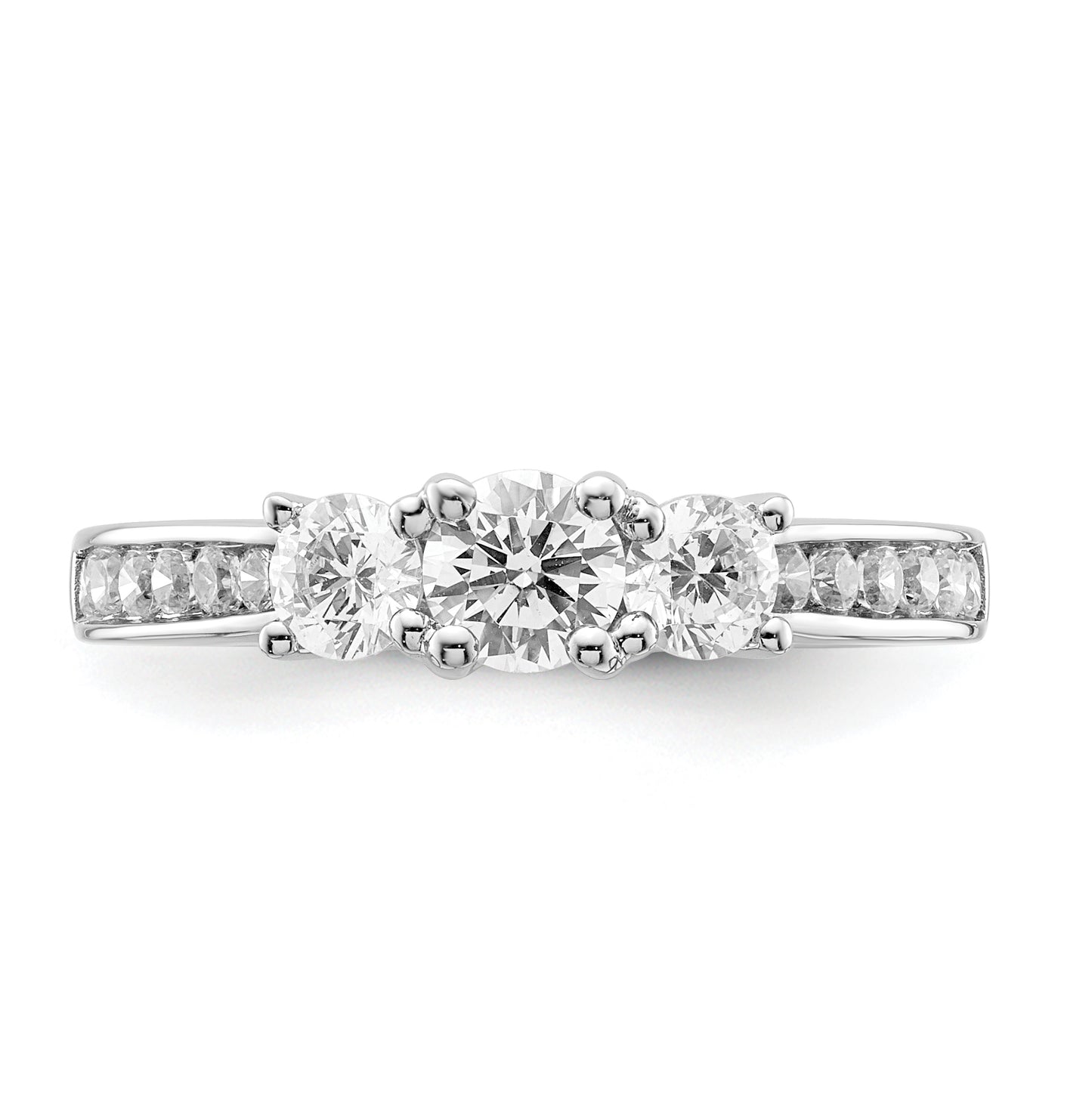 14K White Gold 3-Stone Plus (Holds 1/3 carat (4.5mm) Round Center and (2-3.8mm) Round Sides) Diamond Semi-Mount Engagement Ring