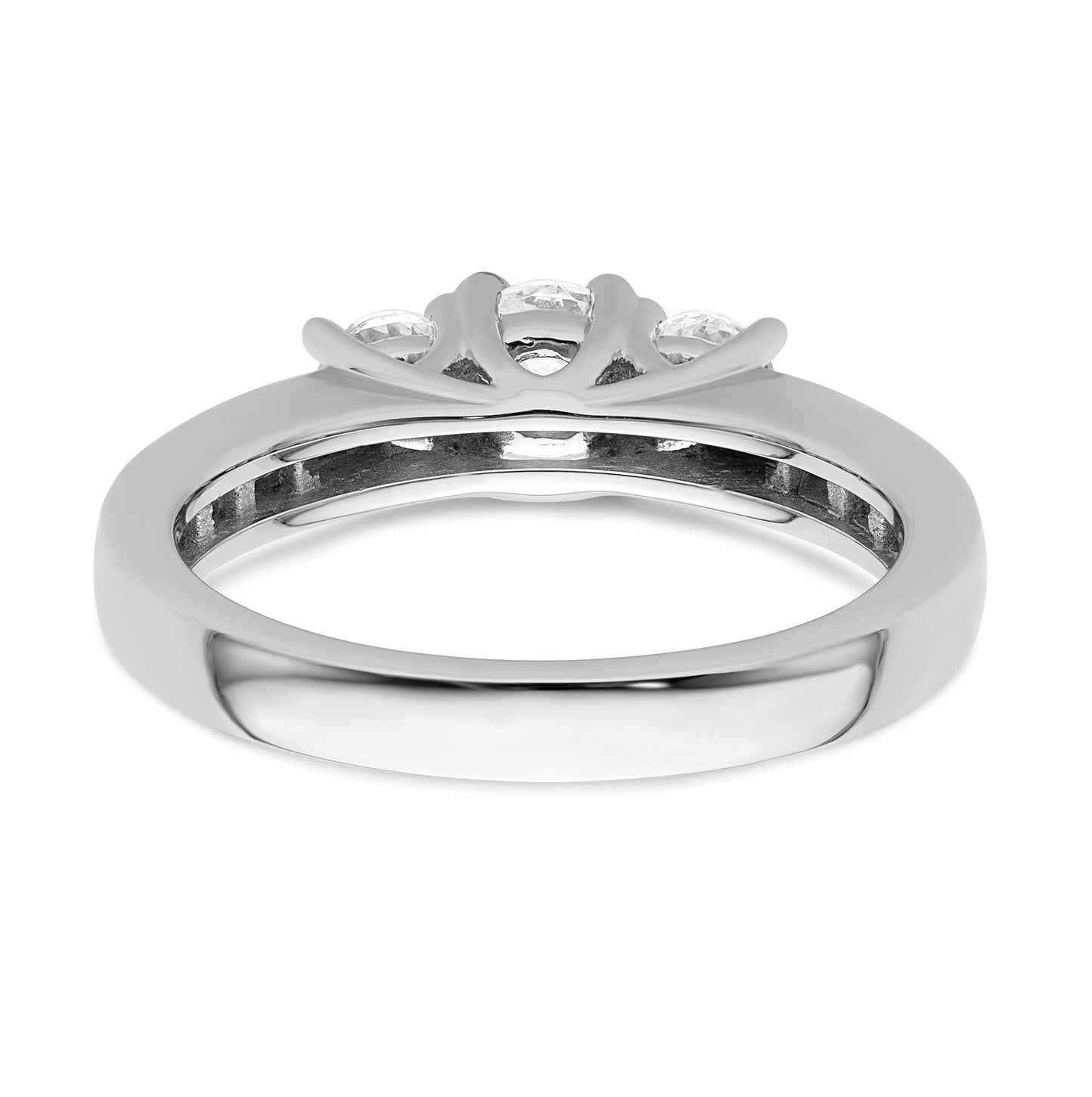 14K White Gold 3-Stone Plus (Holds 1/3 carat (4.5mm) Round Center and (2-3.8mm) Round Sides) Diamond Semi-Mount Engagement Ring