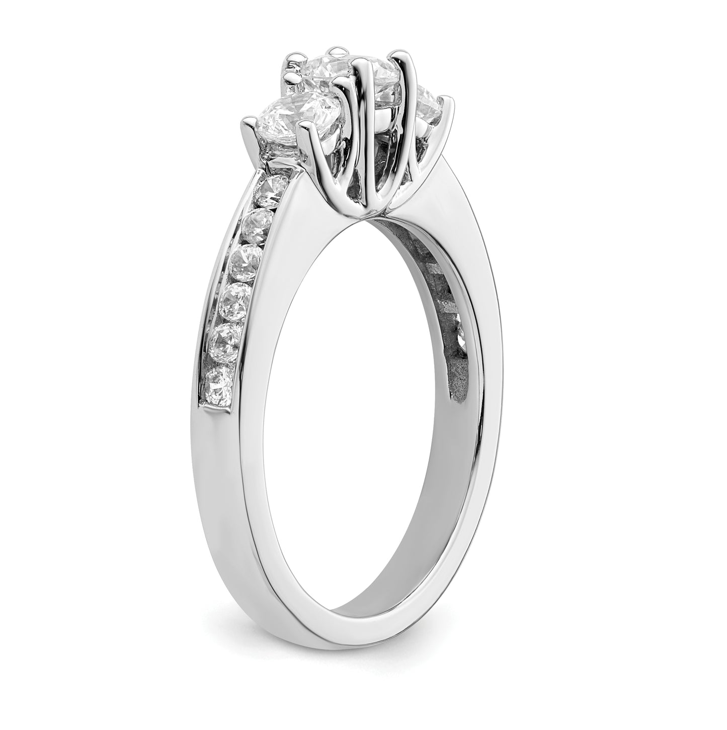 14K White Gold 3-Stone Plus (Holds 1/3 carat (4.5mm) Round Center and (2-3.8mm) Round Sides) Diamond Semi-Mount Engagement Ring