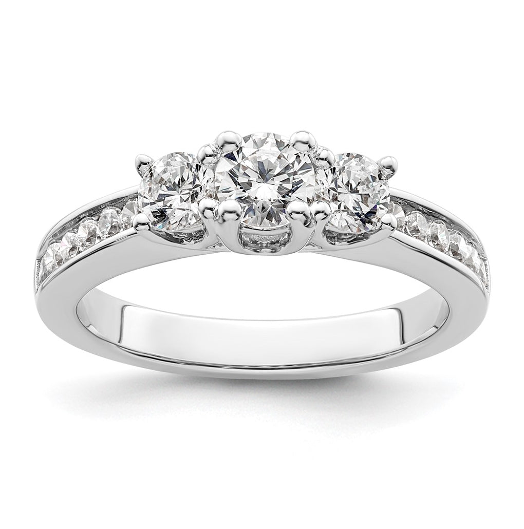 14K White Gold 3-Stone Plus (Holds 1/3 carat (4.5mm) Round Center and (2-3.8mm) Round Sides) Diamond Semi-Mount Engagement Ring