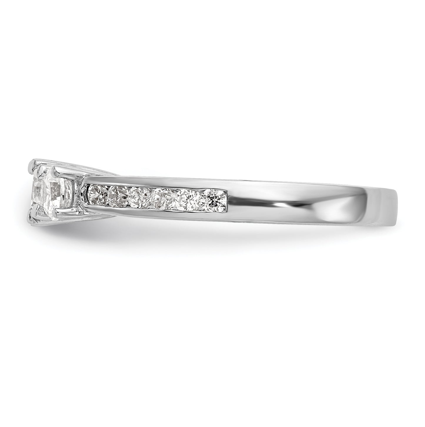 14K White Gold 3-Stone Plus (Holds 1/2 carat (5.2mm) Round Center and (2-4.5mm) Round Sides) Diamond Semi-Mount Engagement Ring
