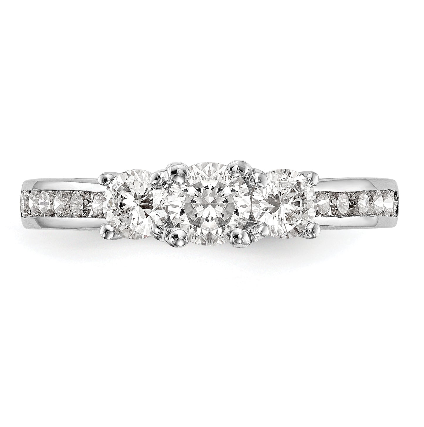 14K White Gold 3-Stone Plus (Holds 1/2 carat (5.2mm) Round Center and (2-4.5mm) Round Sides) Diamond Semi-Mount Engagement Ring
