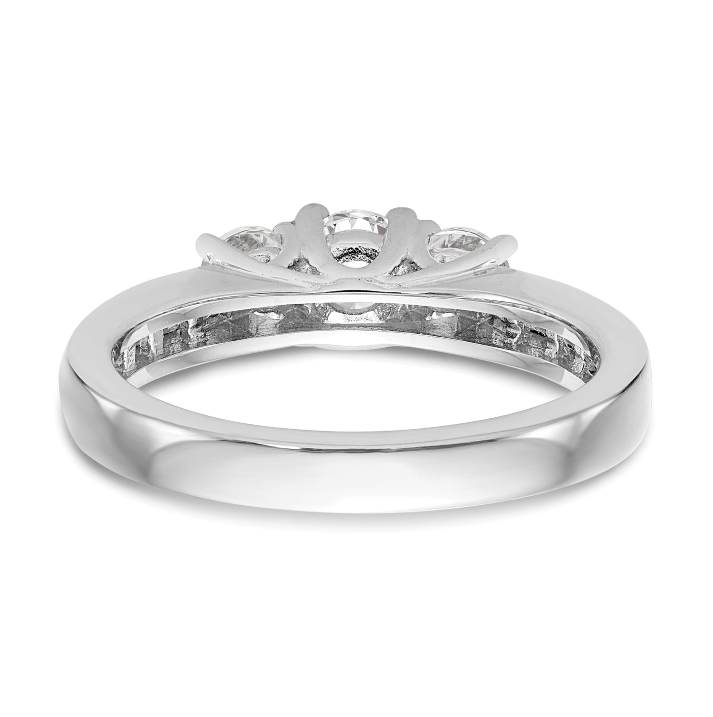 14K White Gold 3-Stone Plus (Holds 1/2 carat (5.2mm) Round Center and (2-4.5mm) Round Sides) Diamond Semi-Mount Engagement Ring