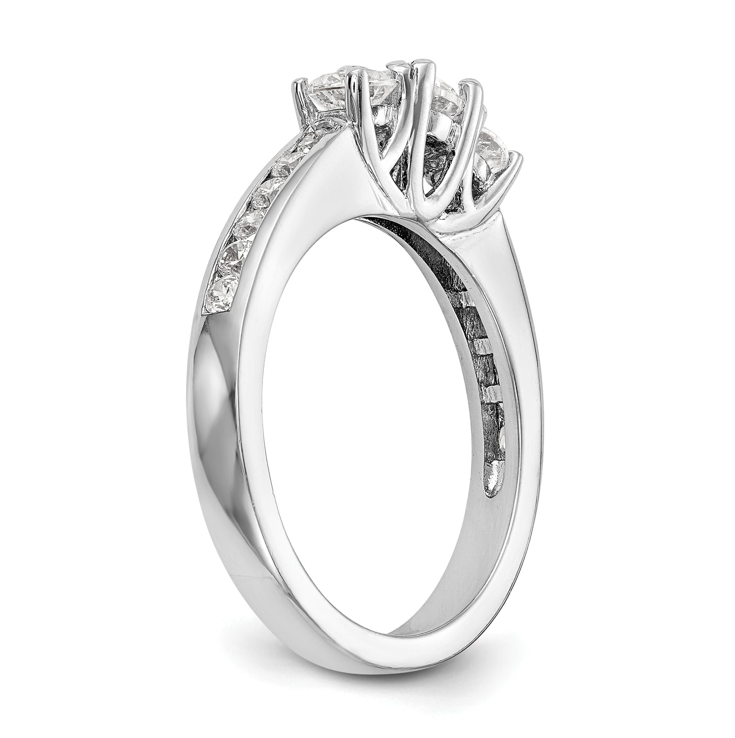 14K White Gold 3-Stone Plus (Holds 1/2 carat (5.2mm) Round Center and (2-4.5mm) Round Sides) Diamond Semi-Mount Engagement Ring