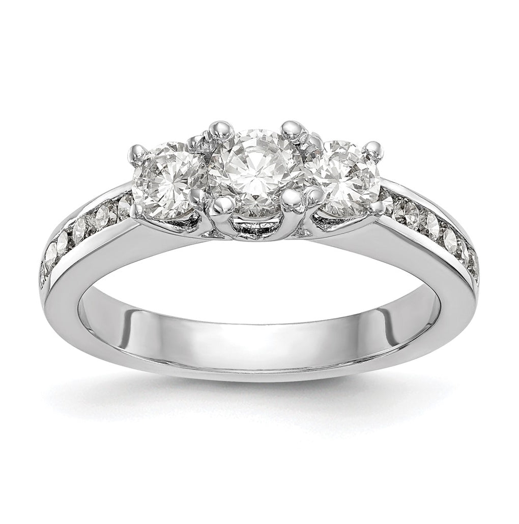 14K White Gold 3-Stone Plus (Holds 1/2 carat (5.2mm) Round Center and (2-4.5mm) Round Sides) Diamond Semi-Mount Engagement Ring