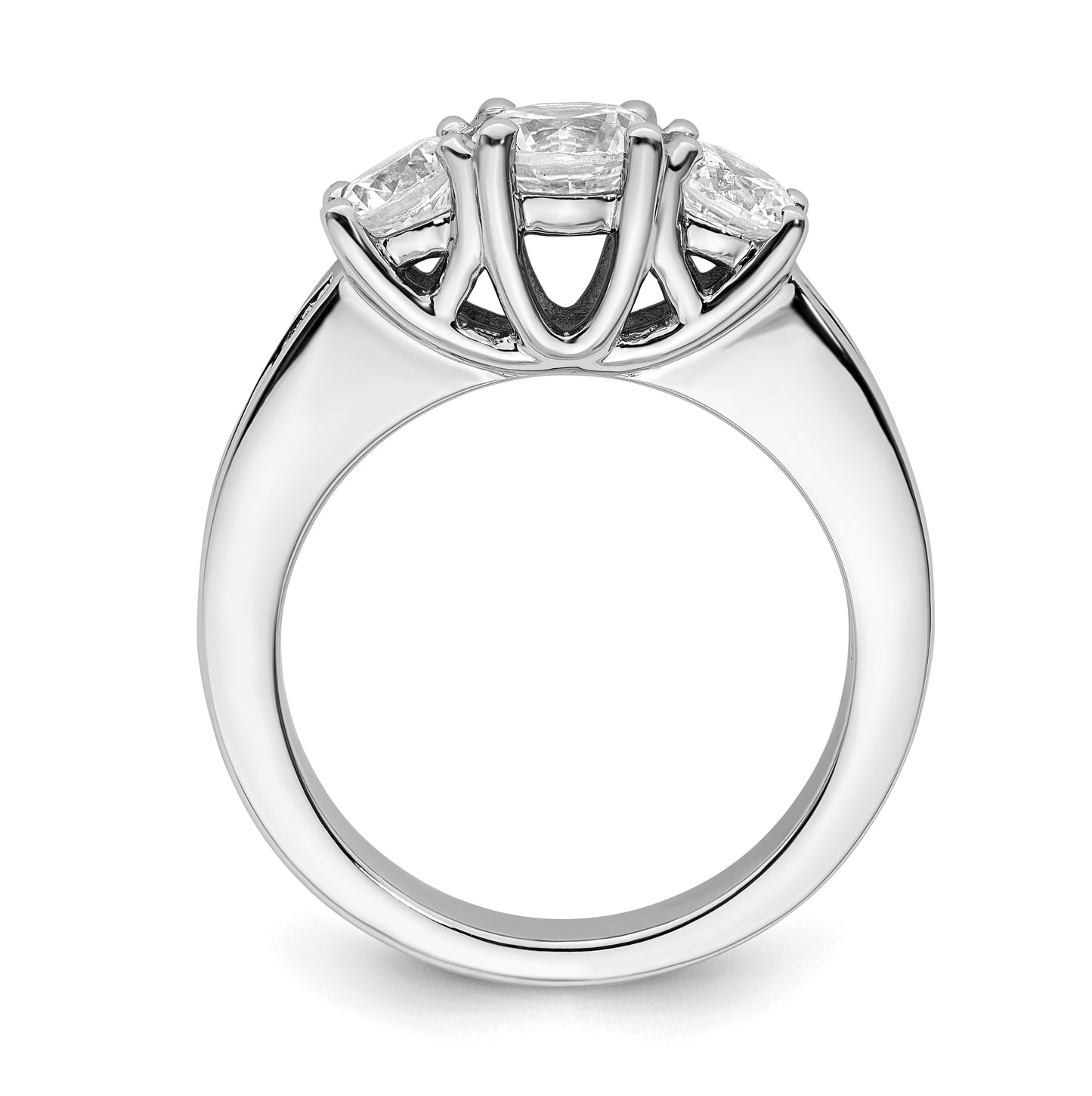 14K White Gold 3-Stone Plus (Holds 3/4 carat (5.8mm) Round Center and (2-4.8mm) Round Sides) Diamond Semi-Mount Engagement Ring