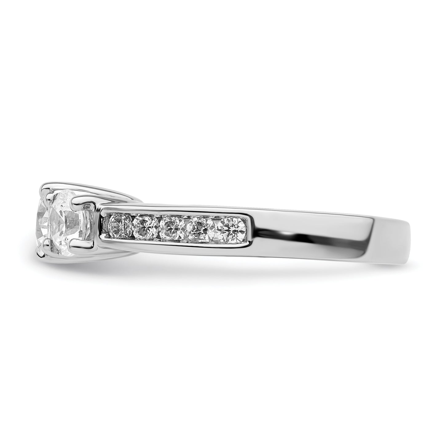 14K White Gold 3-Stone Plus (Holds 3/4 carat (5.8mm) Round Center and (2-4.8mm) Round Sides) Diamond Semi-Mount Engagement Ring
