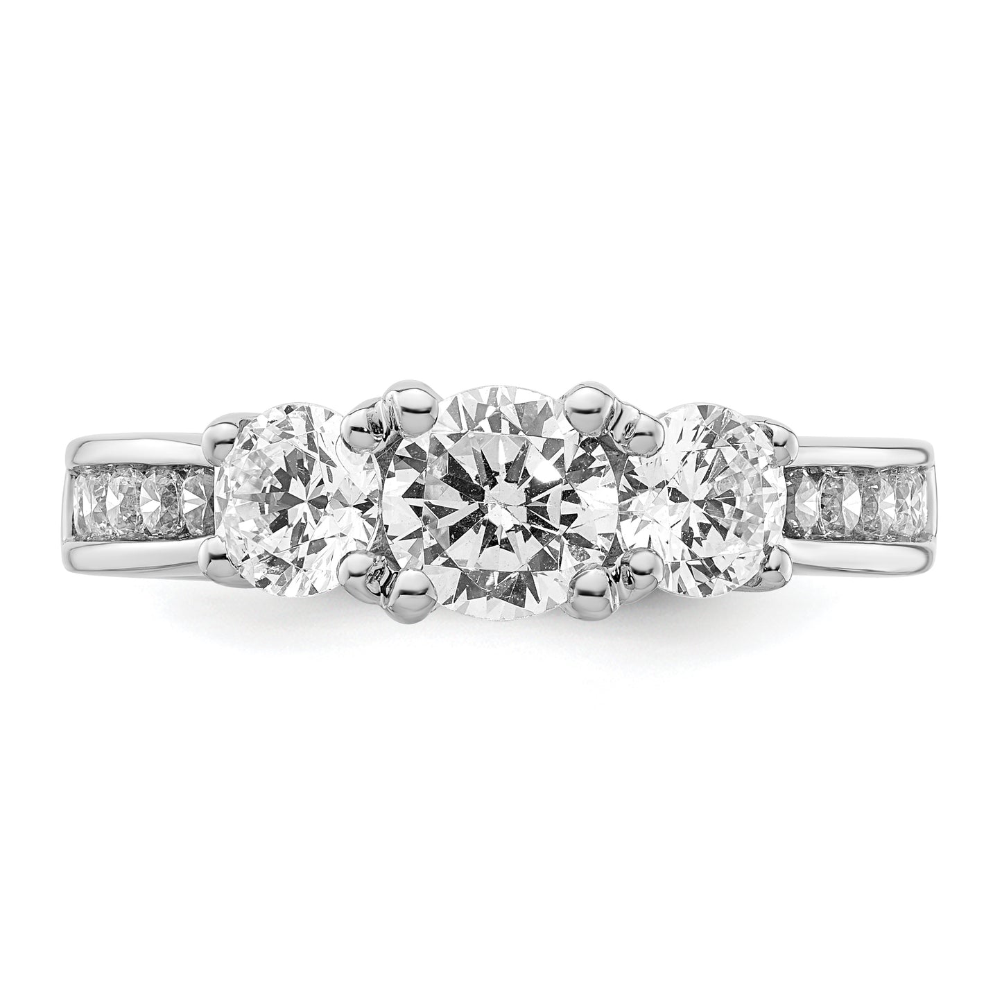 14K White Gold 3-Stone Plus (Holds 3/4 carat (5.8mm) Round Center and (2-4.8mm) Round Sides) Diamond Semi-Mount Engagement Ring