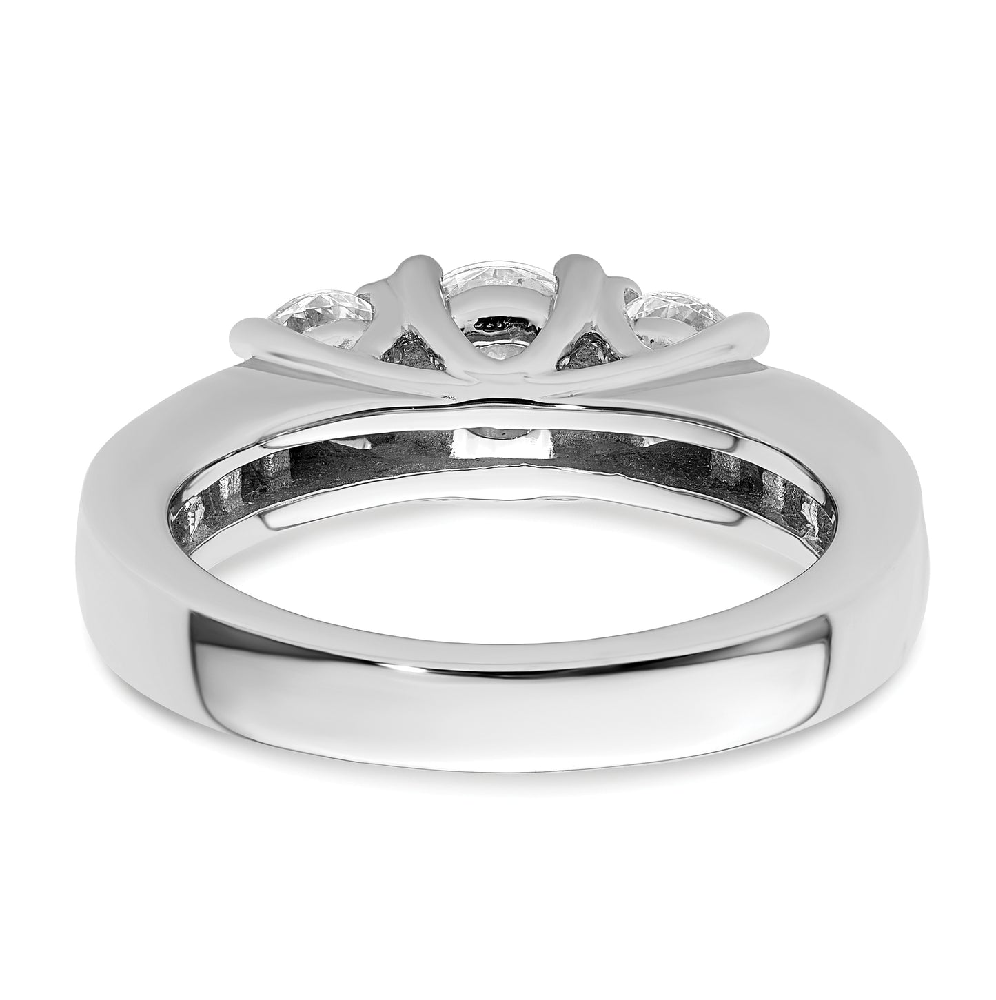 14K White Gold 3-Stone Plus (Holds 3/4 carat (5.8mm) Round Center and (2-4.8mm) Round Sides) Diamond Semi-Mount Engagement Ring