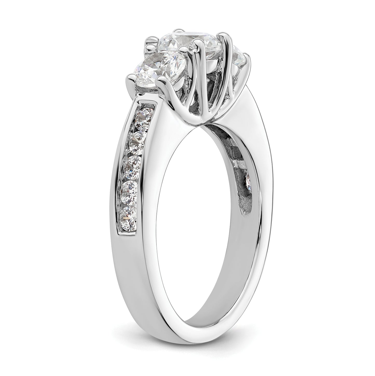 14K White Gold 3-Stone Plus (Holds 3/4 carat (5.8mm) Round Center and (2-4.8mm) Round Sides) Diamond Semi-Mount Engagement Ring