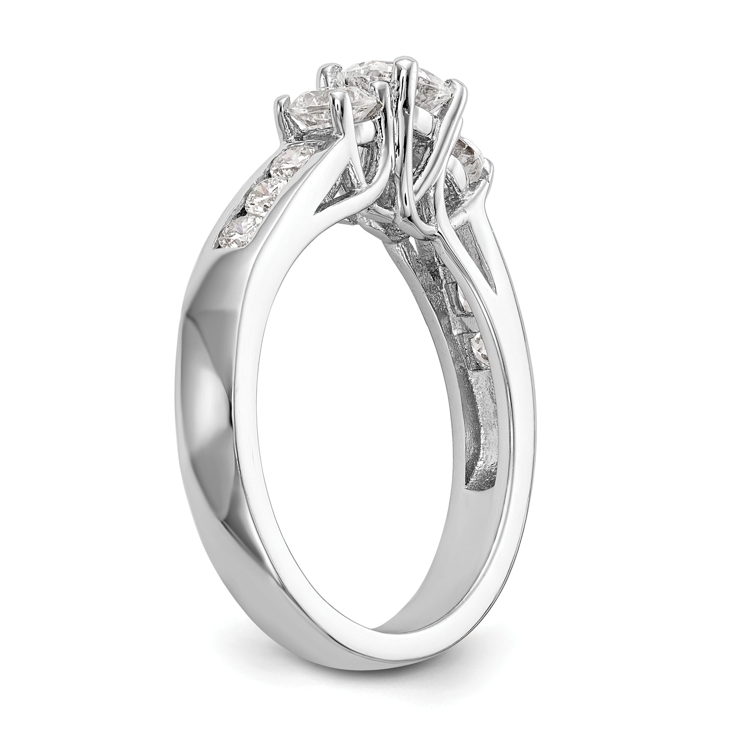 14K White Gold 3-Stone Plus (Holds 1/2 (5.2mm) Round Center and (2-4.5mm) Round Sides) Diamond Semi-Mount Engagement Ring