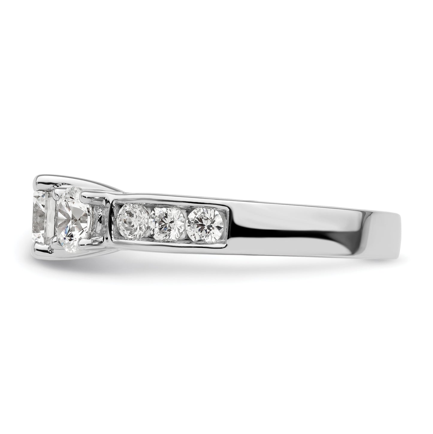 14K White Gold 3-Stone Plus (Holds 3/4 (5.8mm) Round Center and (2-4.8mm) Round Sides) Diamond Semi-Mount Engagement Ring