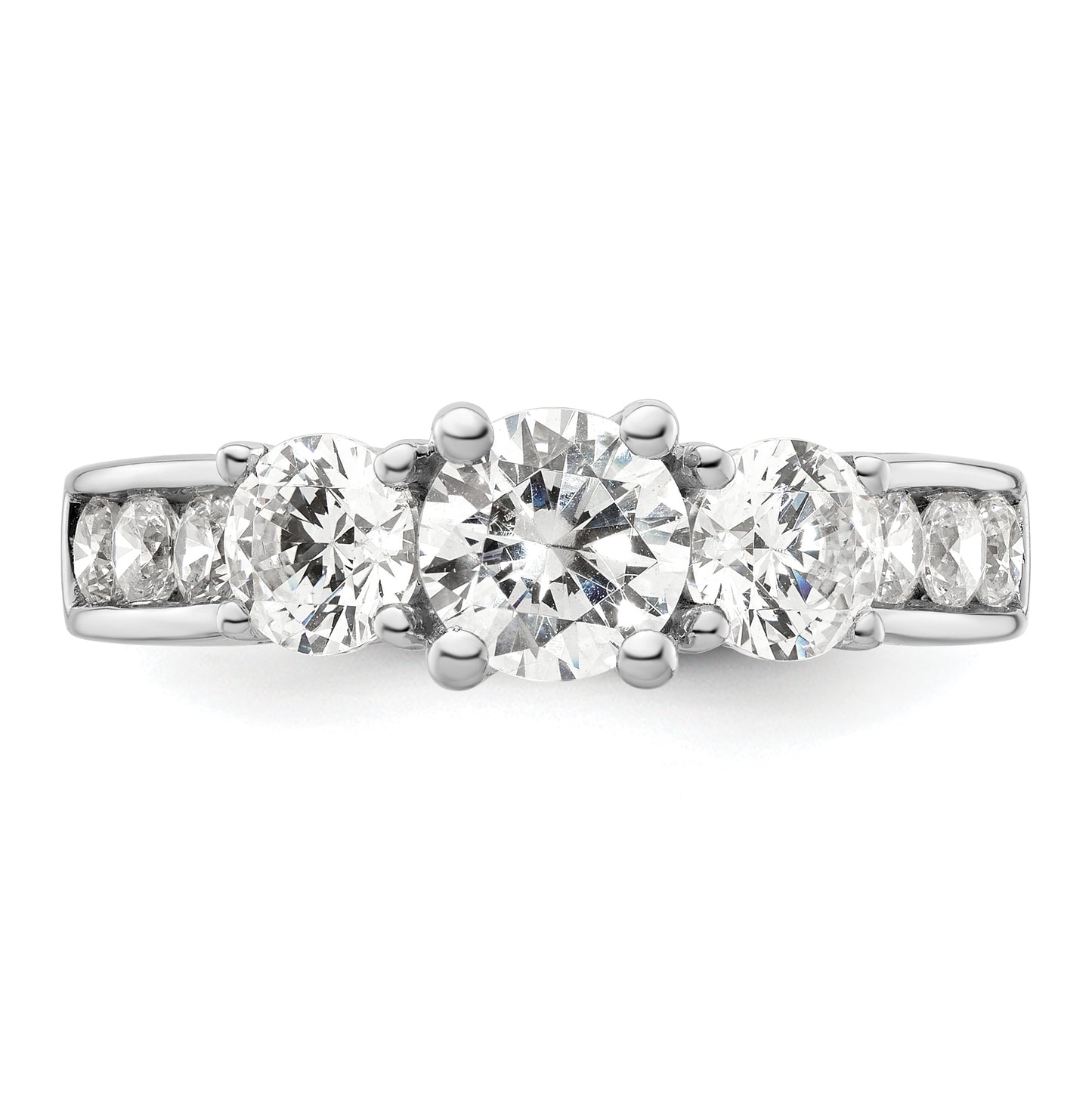 14K White Gold 3-Stone Plus (Holds 3/4 (5.8mm) Round Center and (2-4.8mm) Round Sides) Diamond Semi-Mount Engagement Ring