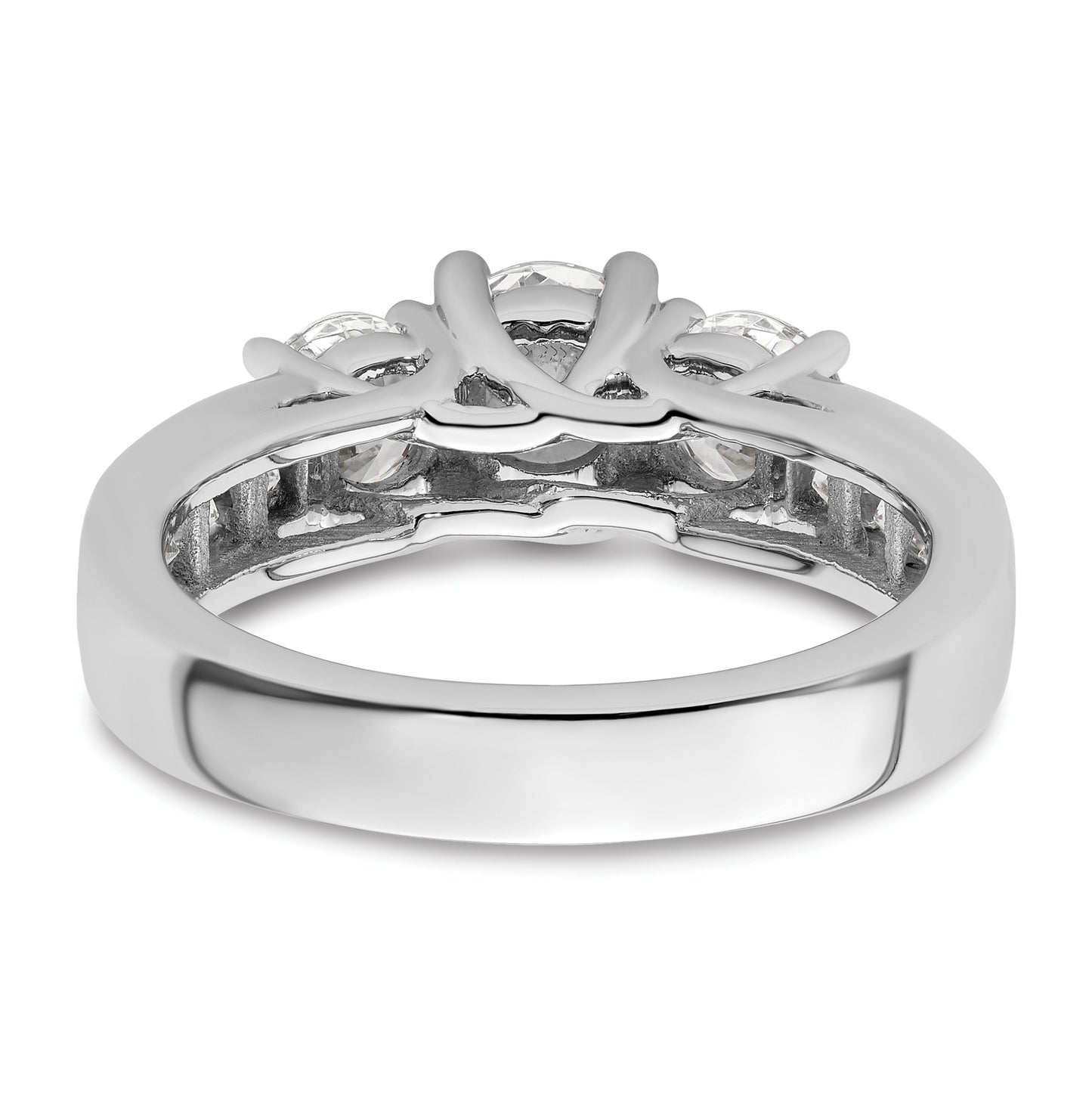 14K White Gold 3-Stone Plus (Holds 3/4 (5.8mm) Round Center and (2-4.8mm) Round Sides) Diamond Semi-Mount Engagement Ring