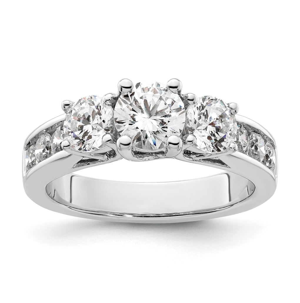 14K White Gold 3-Stone Plus (Holds 3/4 (5.8mm) Round Center and (2-4.8mm) Round Sides) Diamond Semi-Mount Engagement Ring