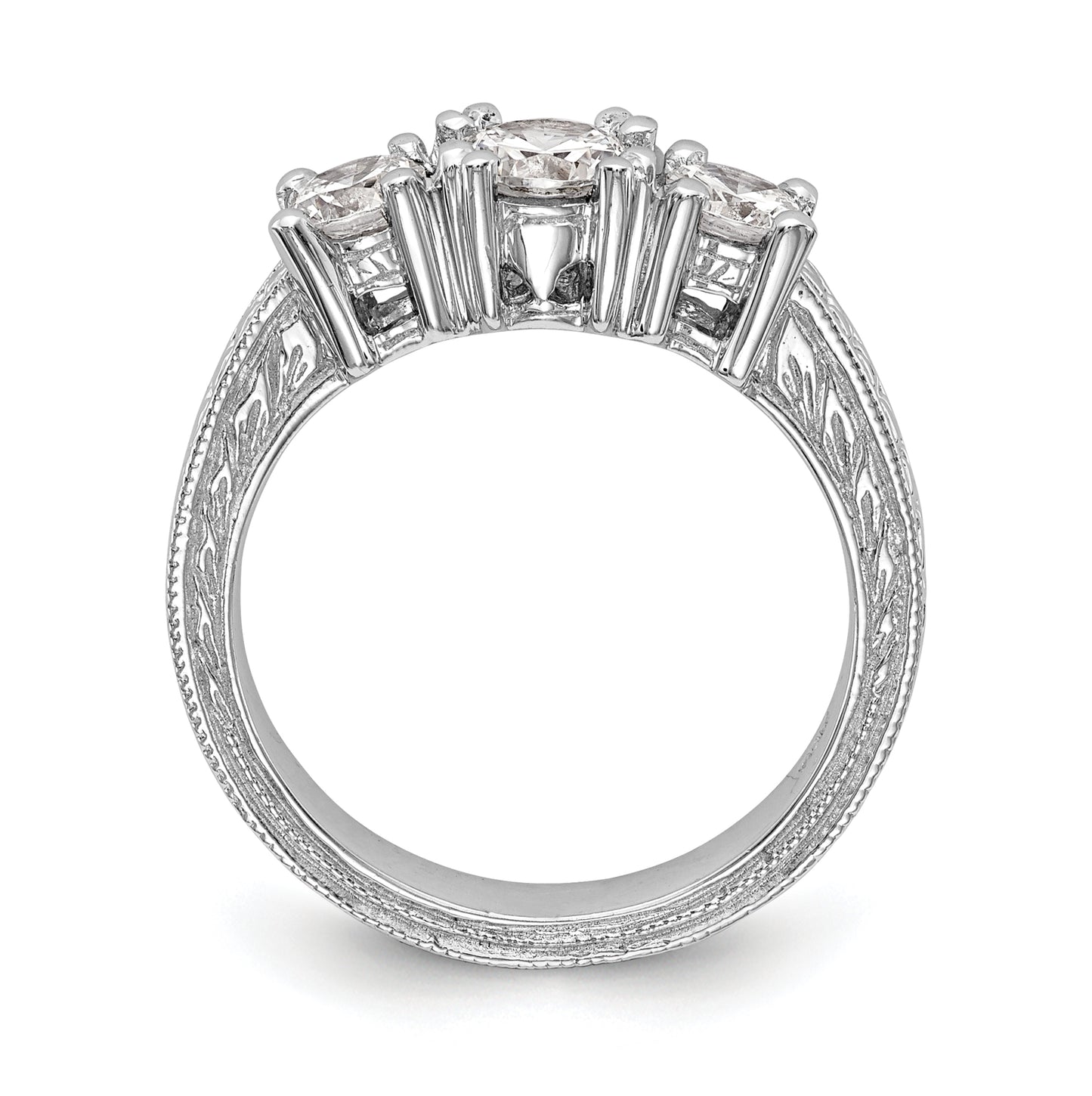 14K White Gold 3-Stone (Holds 5.2mm Round Center) Includes 2-4.1mm Round Side Diamonds Semi-Mount Engagement Ring