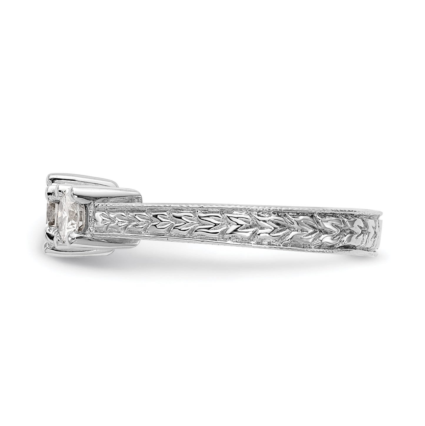 14K White Gold 3-Stone (Holds 5.2mm Round Center) Includes 2-4.1mm Round Side Diamonds Semi-Mount Engagement Ring