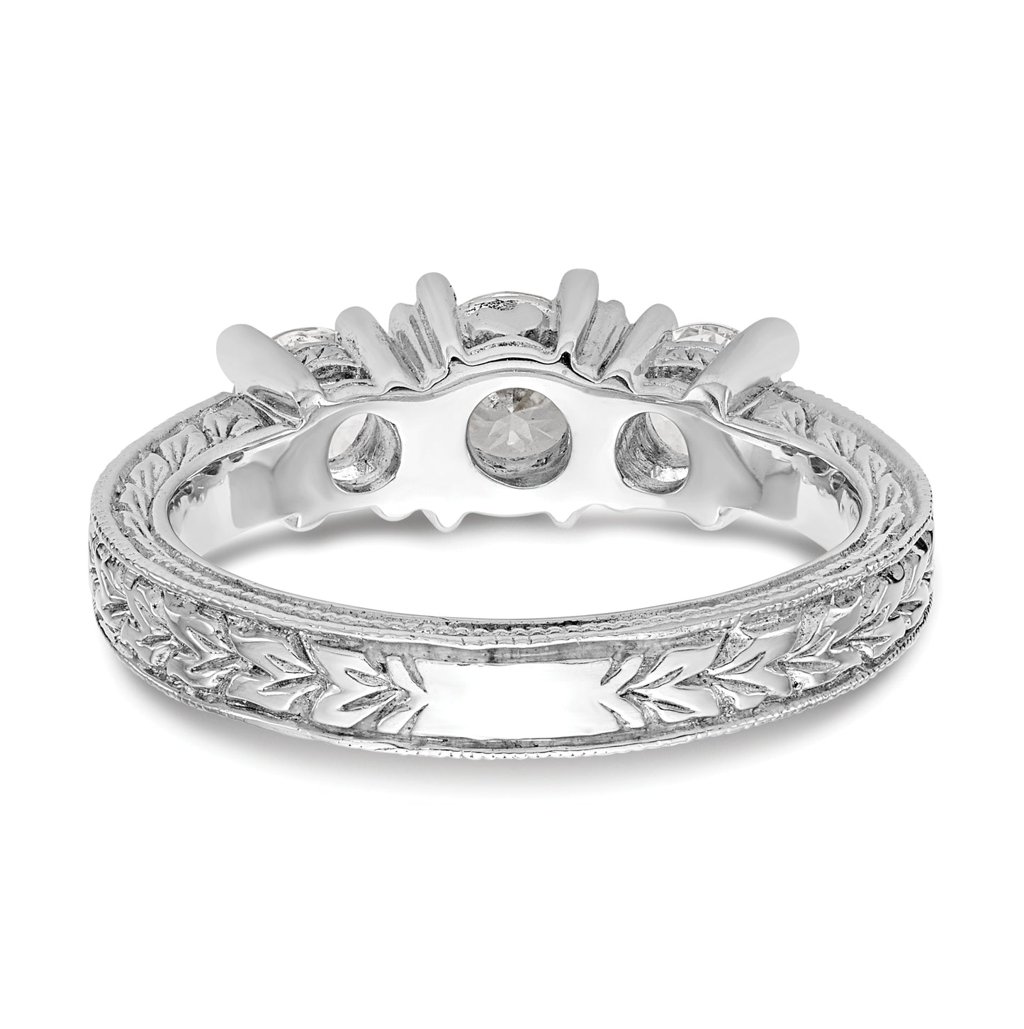 14K White Gold 3-Stone (Holds 5.2mm Round Center) Includes 2-4.1mm Round Side Diamonds Semi-Mount Engagement Ring