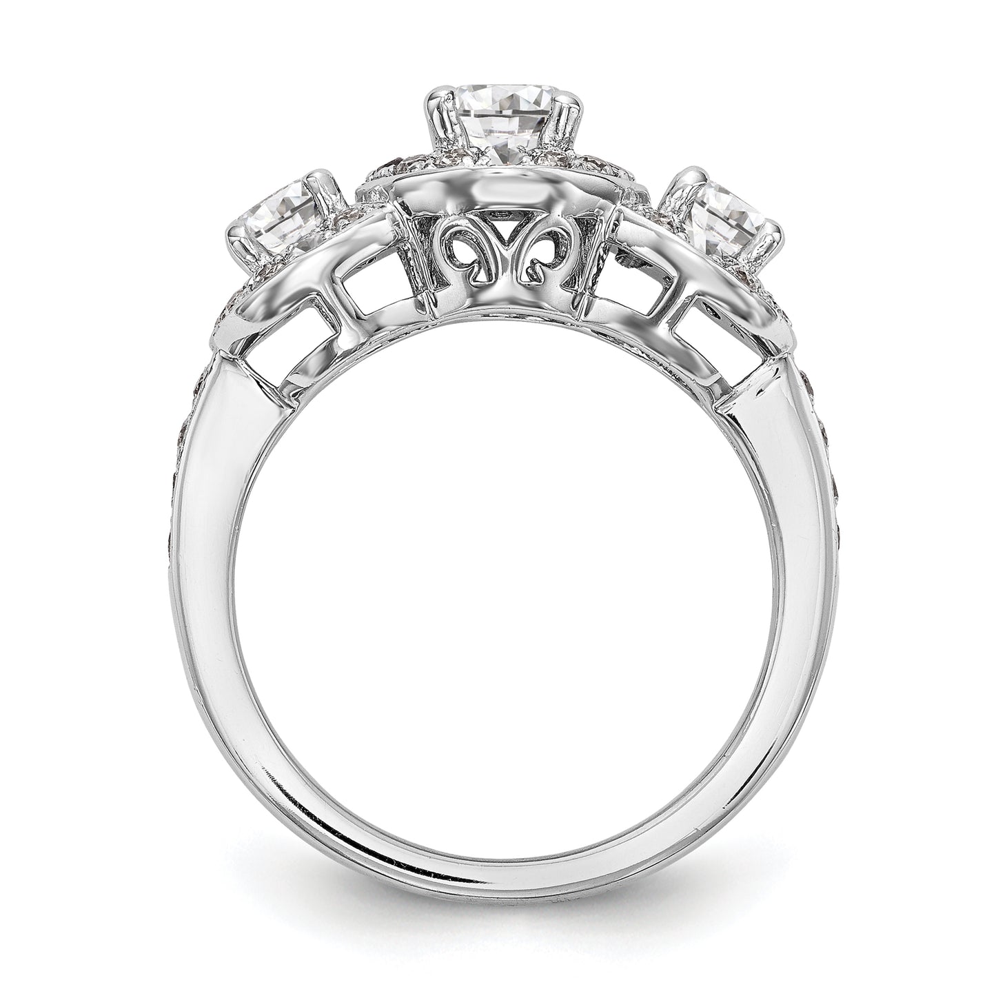 14K White Gold 3-Stone Diamond Semi-Mount Engagement Ring, 2.48 to 2.64 mm (tapered)