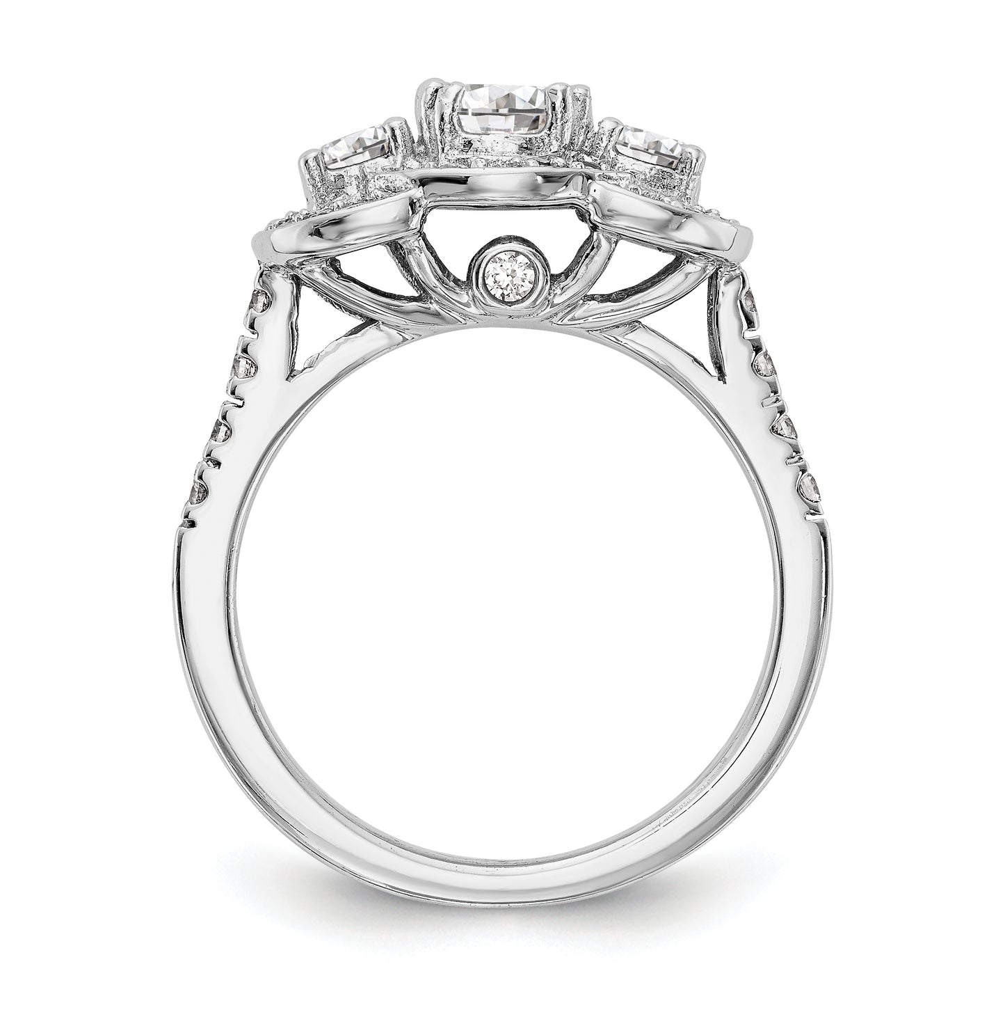 14K White Gold 3-Stone Diamond Semi-Mount Engagement Ring, 2.1 mm