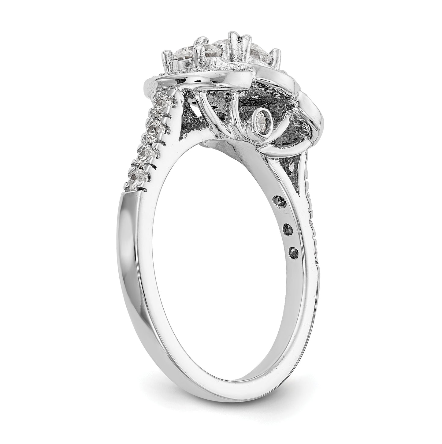14K White Gold 3-Stone Diamond Semi-Mount Engagement Ring, 2.1 mm