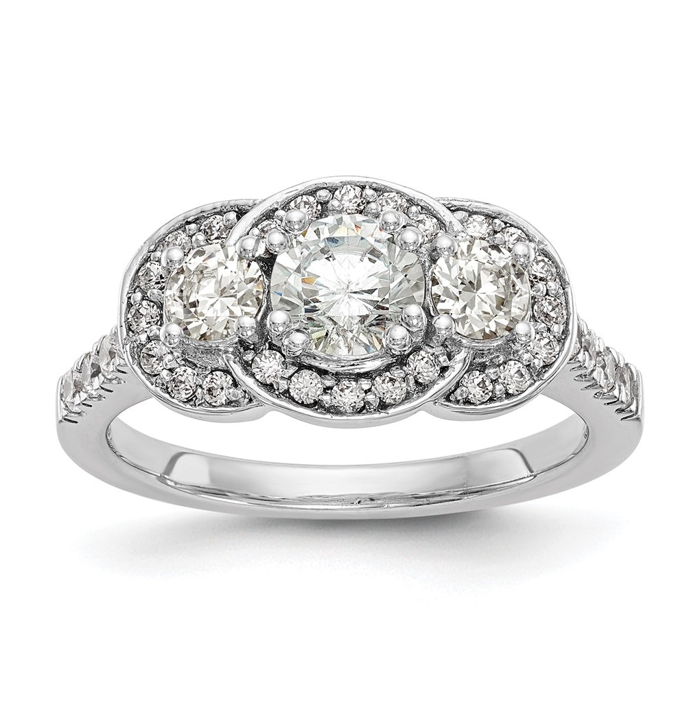 14K White Gold 3-Stone Diamond Semi-Mount Engagement Ring, 2.1 mm