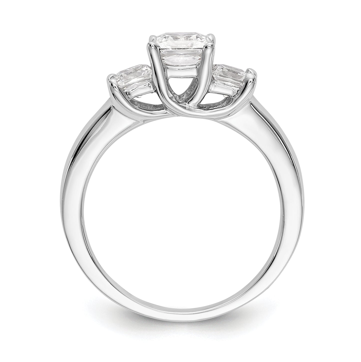 14K White Gold 3-Stone (Holds 1/2 carat (5.2mm) Princess Center) Diamond Semi-Mount Engagement Ring