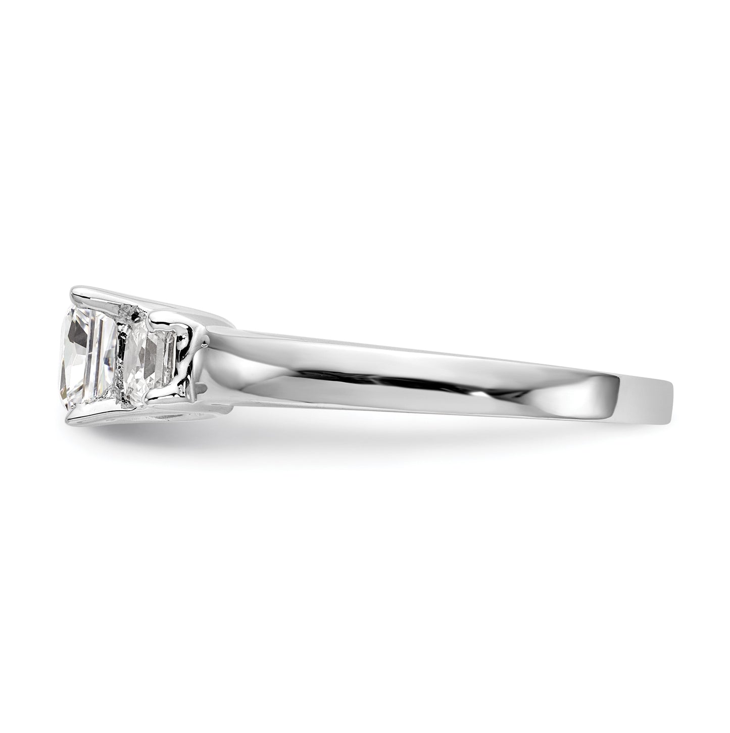 14K White Gold 3-Stone (Holds 1/2 carat (5.2mm) Princess Center) Diamond Semi-Mount Engagement Ring