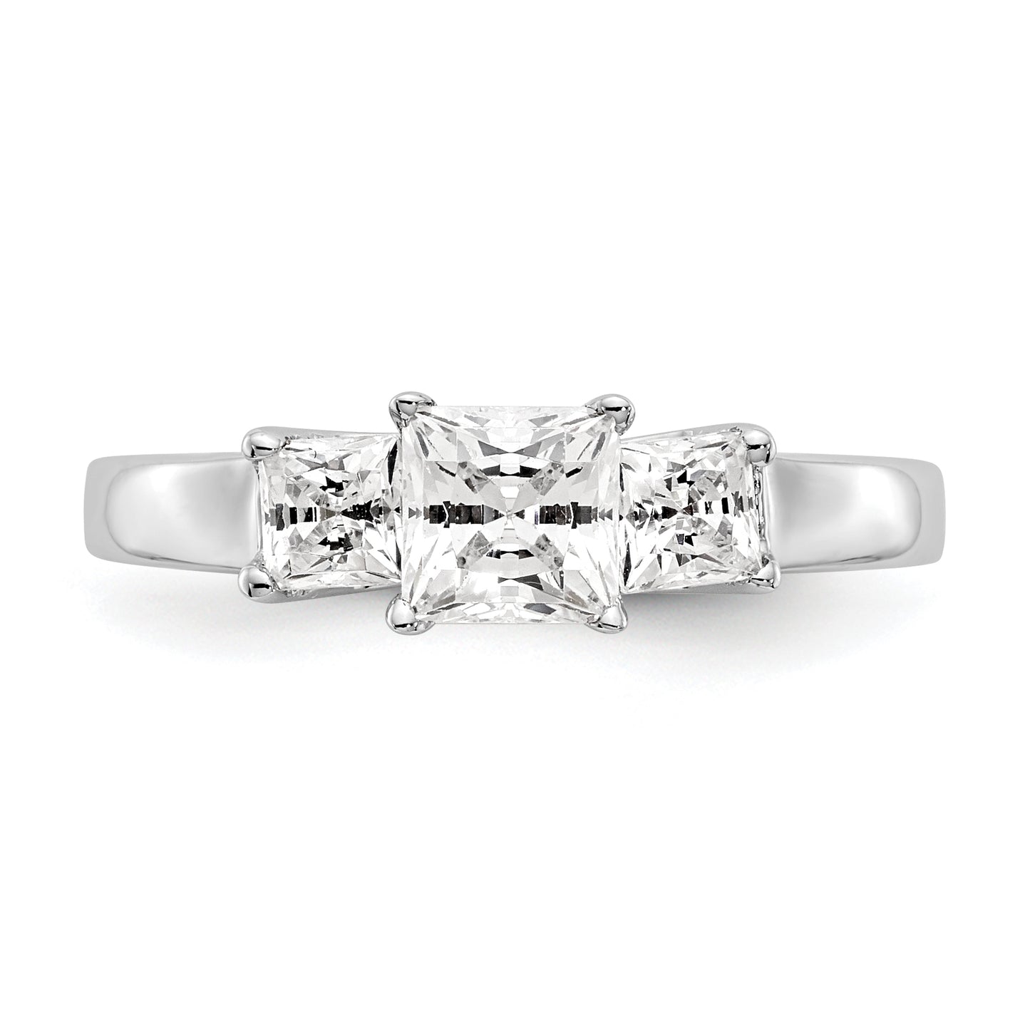 14K White Gold 3-Stone (Holds 1/2 carat (5.2mm) Princess Center) Diamond Semi-Mount Engagement Ring