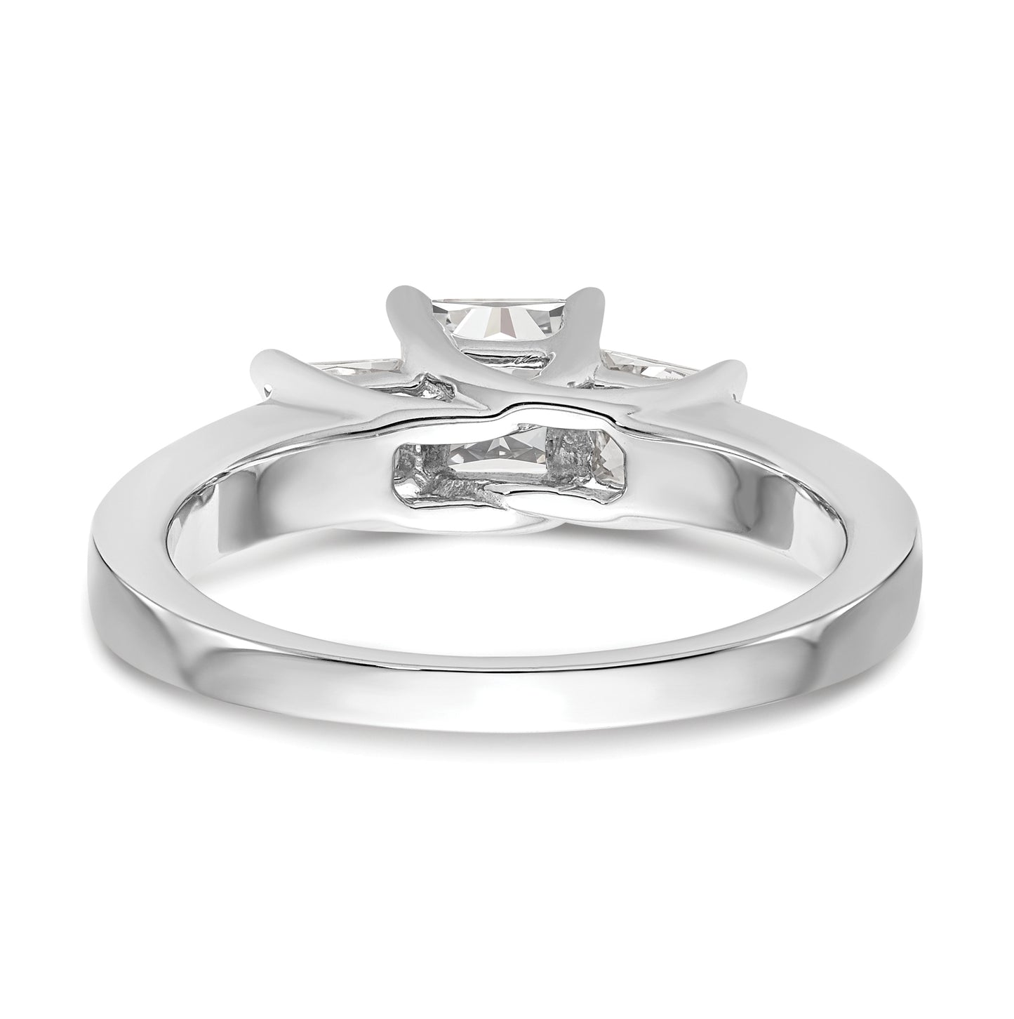 14K White Gold 3-Stone (Holds 1/2 carat (5.2mm) Princess Center) Diamond Semi-Mount Engagement Ring