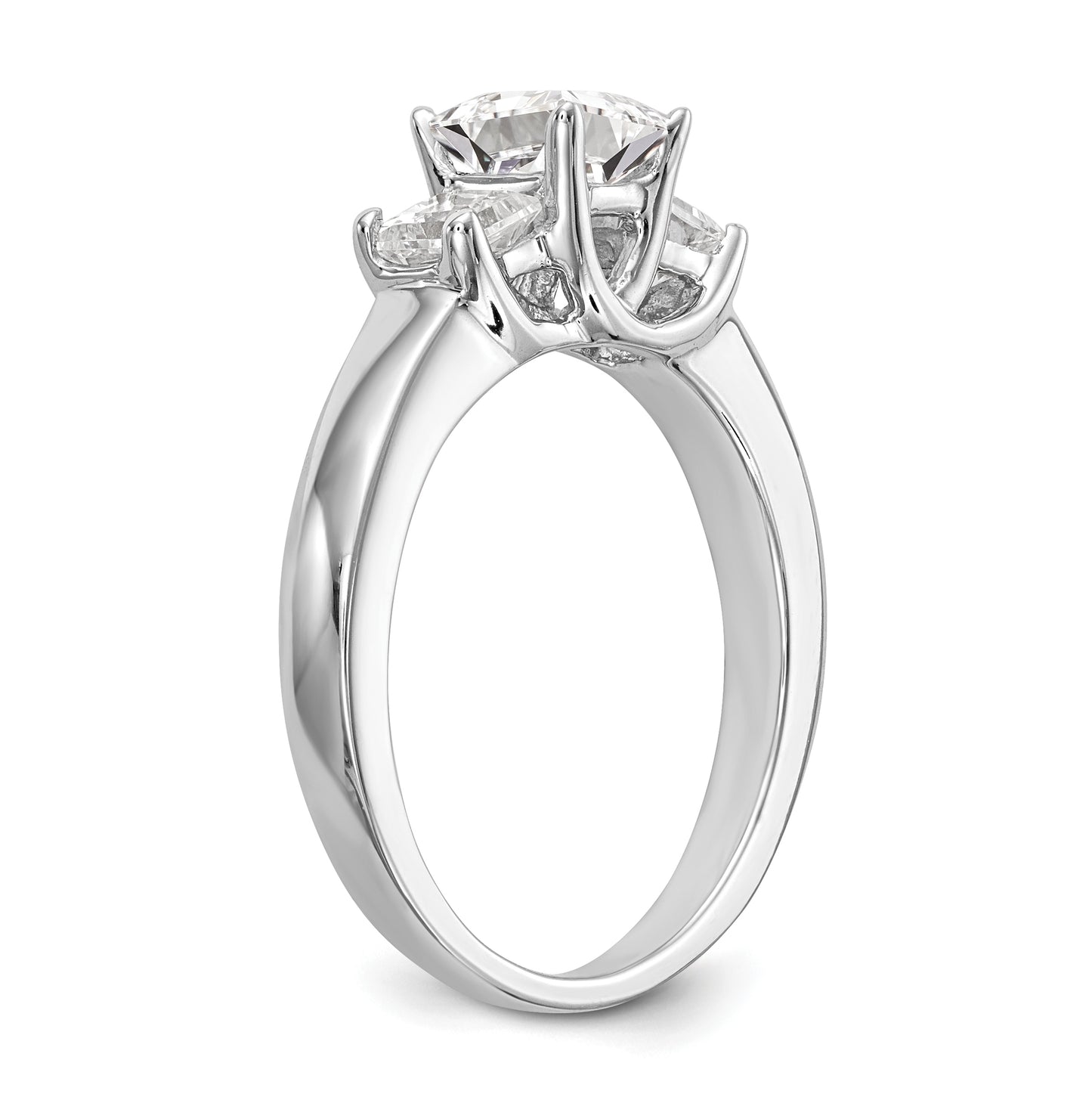14K White Gold 3-Stone (Holds 1/2 carat (5.2mm) Princess Center) Diamond Semi-Mount Engagement Ring